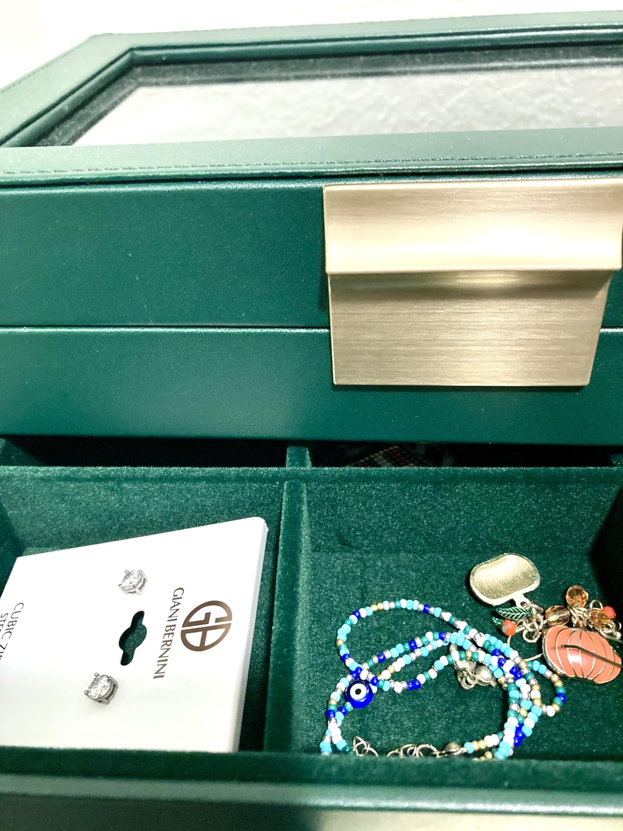 SONGMICS Jewelry Box Organizer with Glass Lid, 3-Layer Jewelry Storage, with 2 Drawers, Modern Style, Christmas Gift, 8 x 9.1 x 5.3 Inches, Cloud White and Gold Color UJBC239WT - Customer Photo 2