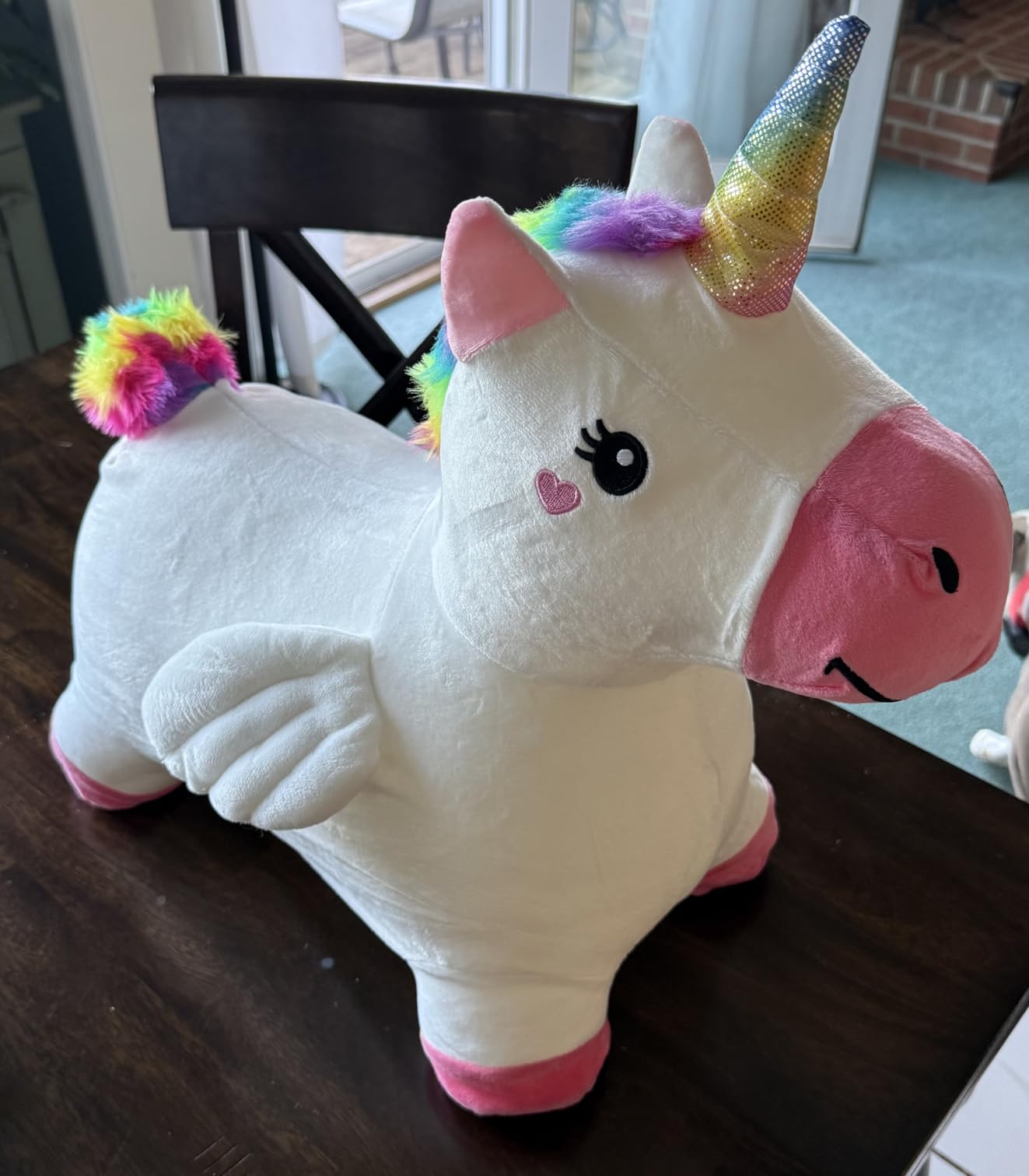 iPlay, iLearn Bouncy Pals Hopping Unicorn Horse, Toddler Girl Inflatable Bouncing Animal Hopper Toy, Outdoor Indoor Plush Ride on Bouncer, Baby Birthday Gift 18 Month 2 3 4 Year Old Kid - Unicorn - Customer Photo 2