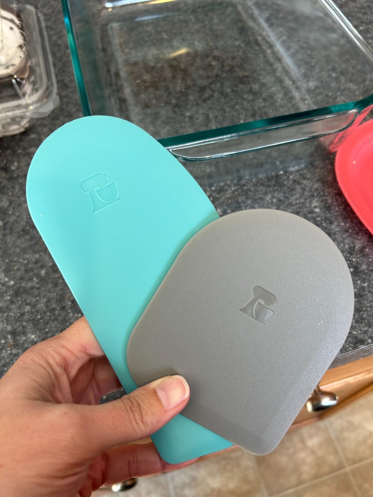 KitchenAid Gourmet Bowl Scraper, Set of 2, Aqua Sky and Storm Grey - Customer Photo 1