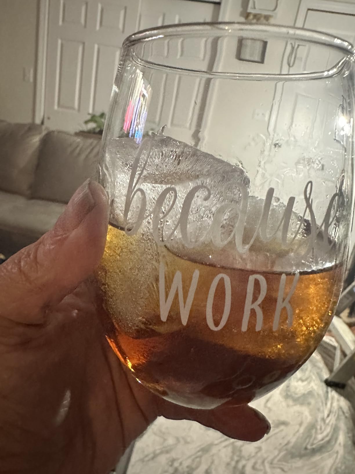 Because Work Funny Stemless Wine Glass 15oz - Unique Office Gift Idea for Coworker, Best Friend or Boss Lady - Perfect Birthday Gifts for Men or Women – Gag Gifts for Employee, Staff, Secretary Customer Review Because Work Funny Stemless Wine Glass 15oz - Unique Office Gift Idea for Coworker, Best Friend or Boss Lady - Perfect Birthday Gifts for Men or Women – Gag Gifts for Employee, Staff, Secretary - Customer Photo 1