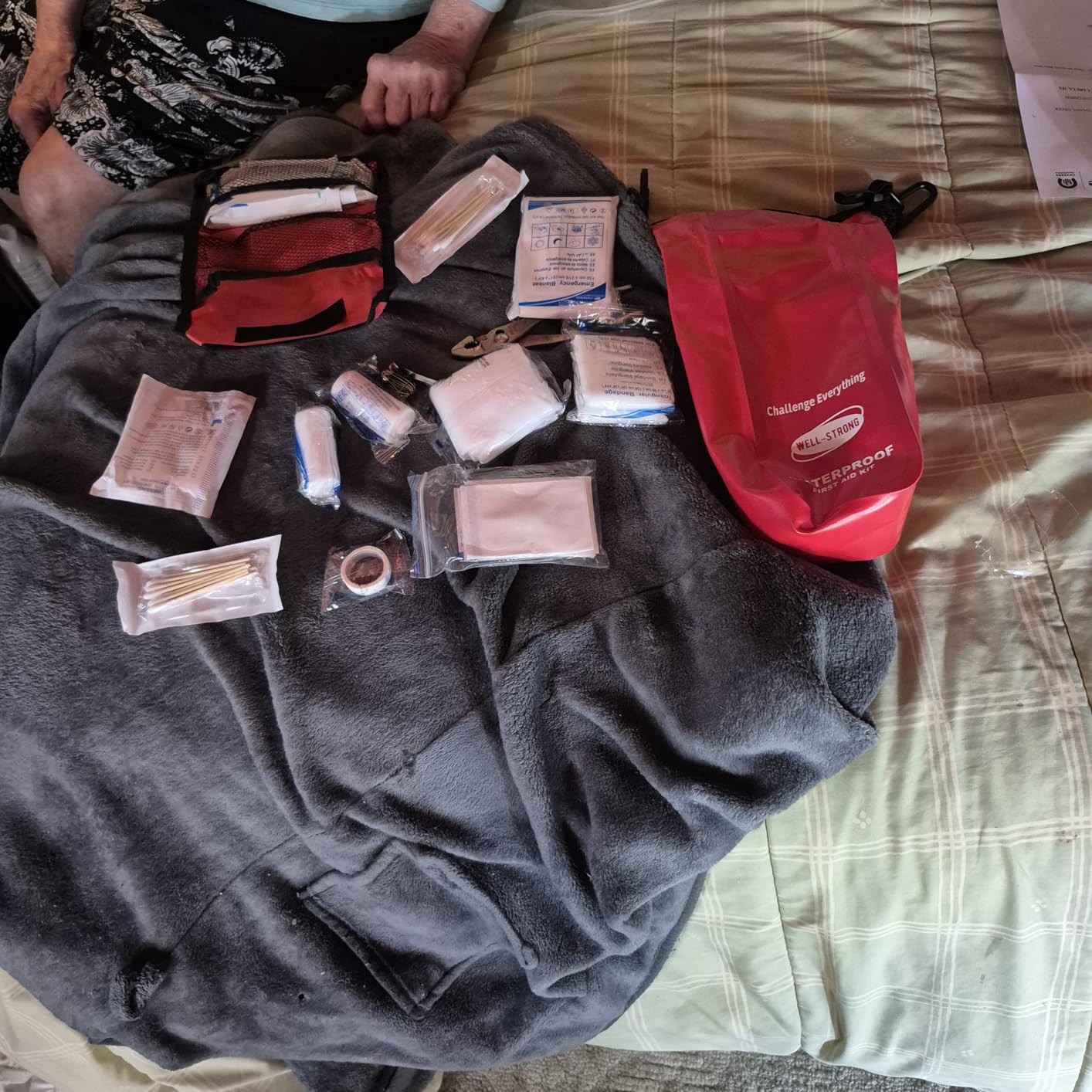 Waterproof First Aid Kit Roll Top Boat Emergency Kit with Waterproof Contents for Fishing Kayaking Boating Swimming Camping Rafting Beach Red - Customer Photo 1