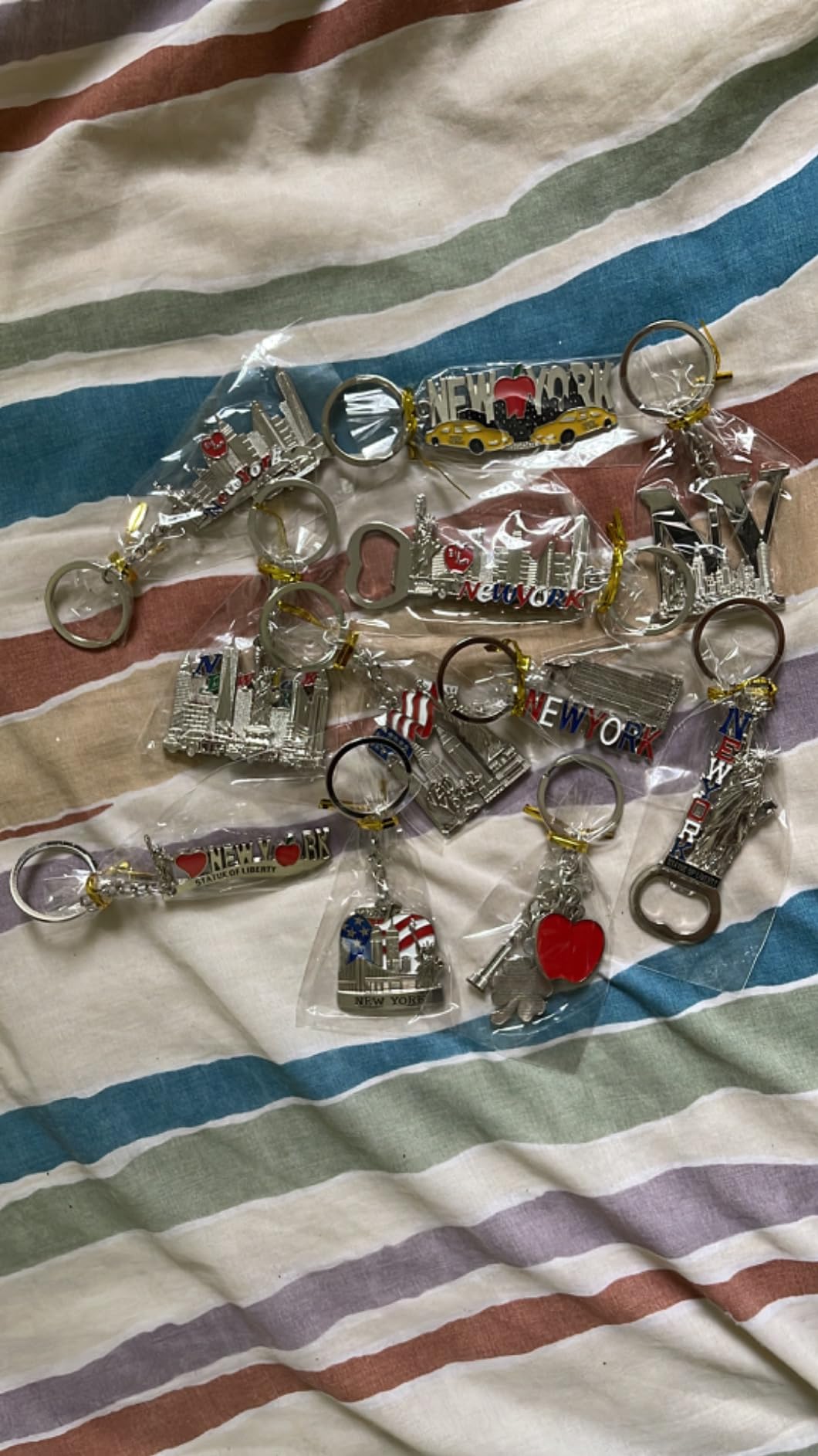 12 Pack Silver NYC Souvenir Collection New York Metal Keychain Ring Bundle Bulk Includes Empire State, Freedom Tower, Statue Of Liberty, USA Flag,NY Cab, Apple, 3 Pc Bottle Opener too And More - Customer Photo 2