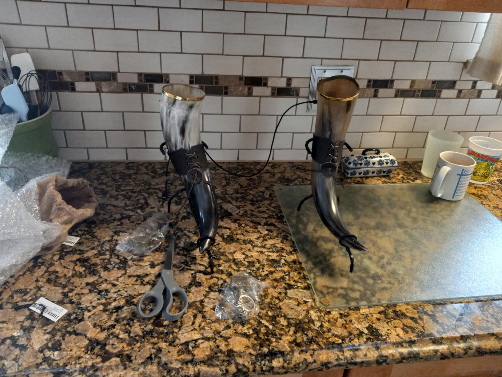 Viking Drinking Horn 15-20 oz with Metal Stand | Hand-Crafted Ox Horn Cup for Mead, Ale, Beer | Medieval Norse Gift & Home Bar Décor, Food-Safe Lacque Unique Beer Gift for Men and Women - Customer Photo 2