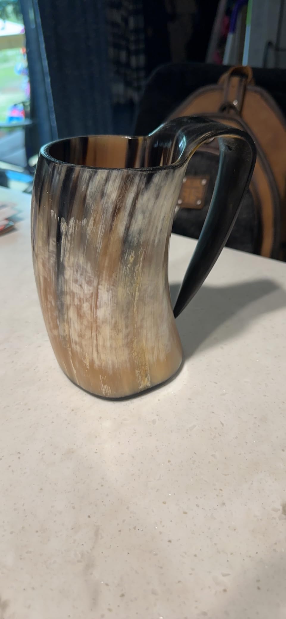Viking Drinking Horn Mug - Unique Gifts for Men, 15-20 Oz Natural Ox Horn Cup & Cofee Stein | Cool Unique Gift for Brother or Dad, Home Decor Accessories | Shot Glasses for Beer, Ale, Mead, Whiskey - Customer Photo 3