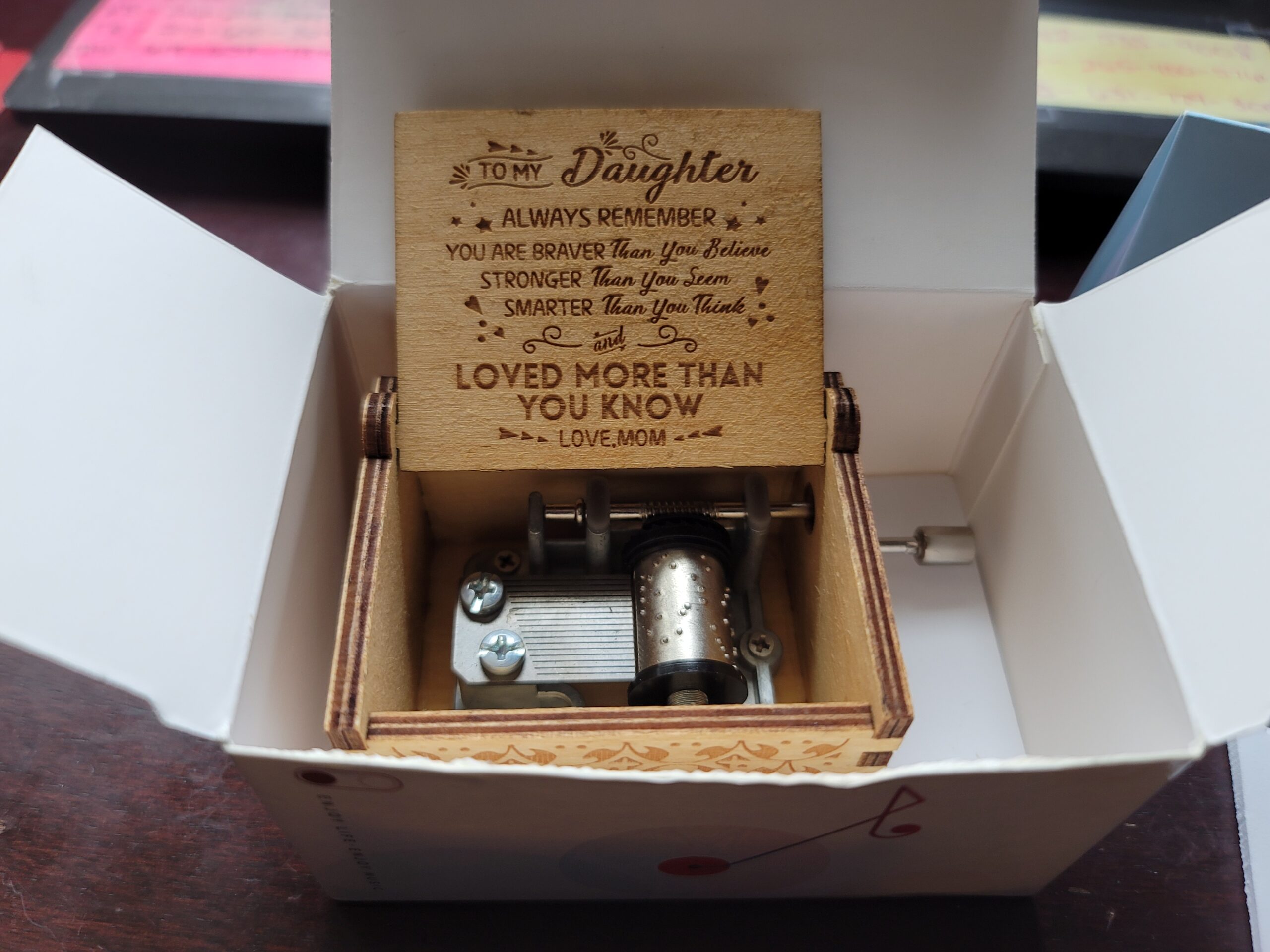 Music Box Hand Crank Engraved Musical Box-You are My Sunshine Mechanism Antique Vintage Gift to My Daughter from Dad(You are Braver Than) for Birthday Graduation - Customer Photo 5