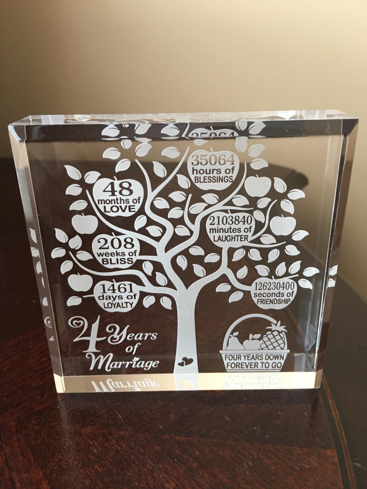 4 Years Wedding Anniversary, 4 Years of Marriage, 4 Years Together, Traditional Fruit Gift for 4th Anniversary, Husband & Wife, 4 Years Down Forever to Go Keepsake and Paperweight - Customer Photo 1