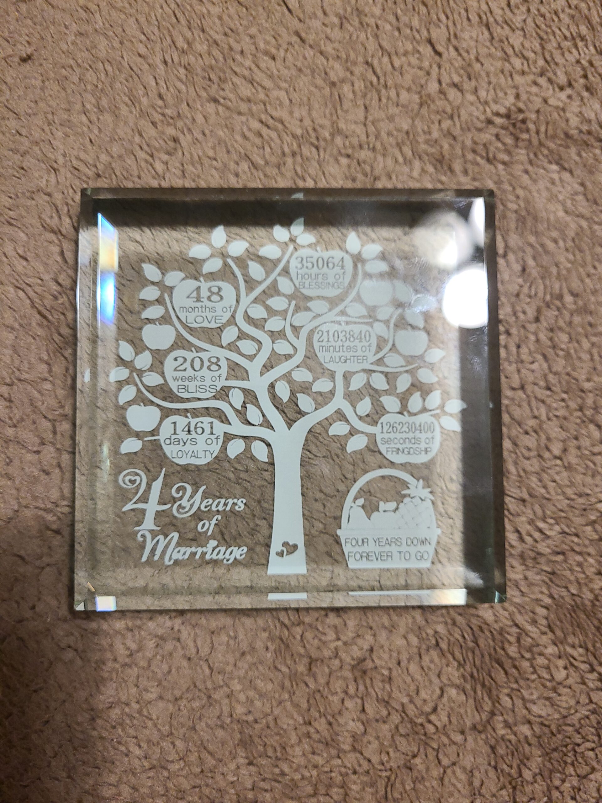 4 Years Wedding Anniversary, 4 Years of Marriage, 4 Years Together, Traditional Fruit Gift for 4th Anniversary, Husband & Wife, 4 Years Down Forever to Go Keepsake and Paperweight - Customer Photo 2