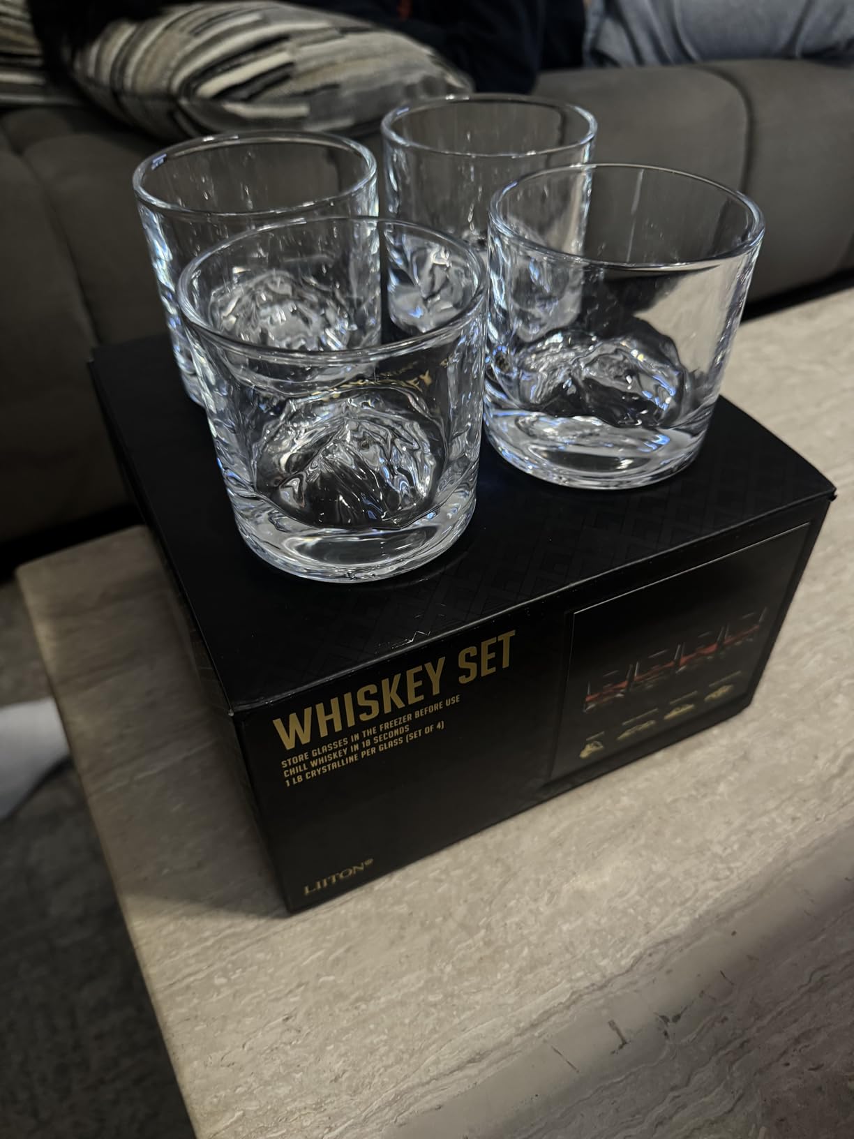 LIITON Grand Canyon Heavy Crystal Whiskey Glasses Gift Set of 4, Thick Freezable Bourbon Glass 1lb Each, Premium Whiskey Gifts for Men, Frozen Crystal Chills Cocktails, 10 oz - Customer Photo 2
