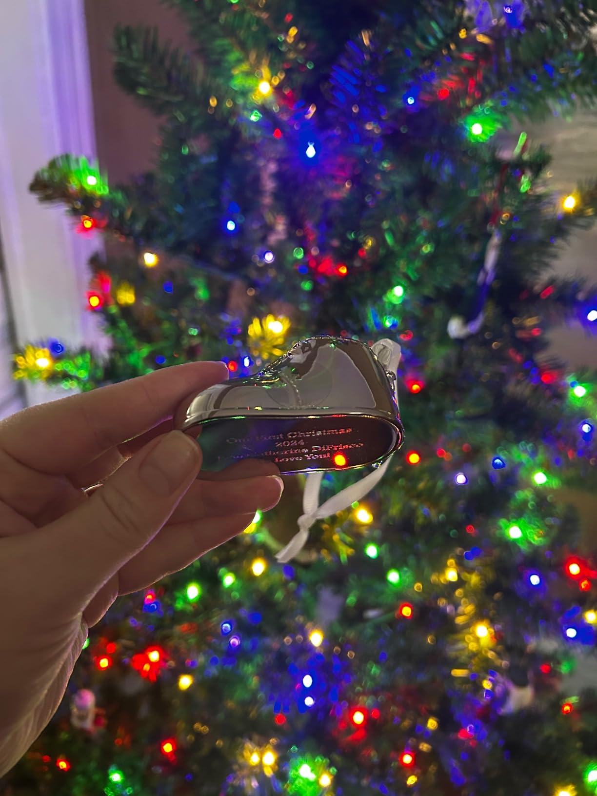 Things Remembered Personalized Silver-Tone Baby Bootie Ornament (Free Customization), Engraved Baby's First Christmas Ornament, Keepsake, Perfect Baby and New Parent Gift Customer Review Things Remembered Personalized Silver-Tone Baby Bootie Ornament (Free Customization), Engraved Baby's First Christmas Ornament, Keepsake, Perfect Baby and New Parent Gift - Customer Photo 1