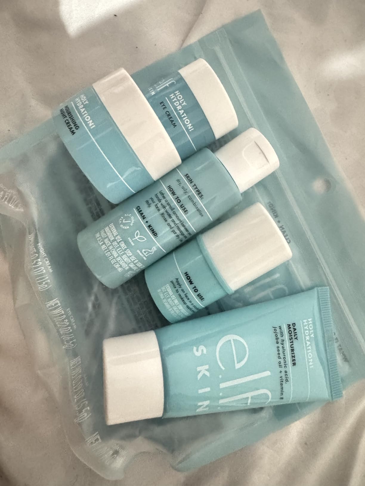 e.l.f. SKIN Holy Hydration! Jet Set Hydration Kit, Travel Friendly Hydrating Skincare Set, Face Cleanser, Balm, Moisturizer, Eye Cream & Night Cream, Vegan & Cruelty-Free - Customer Photo 3