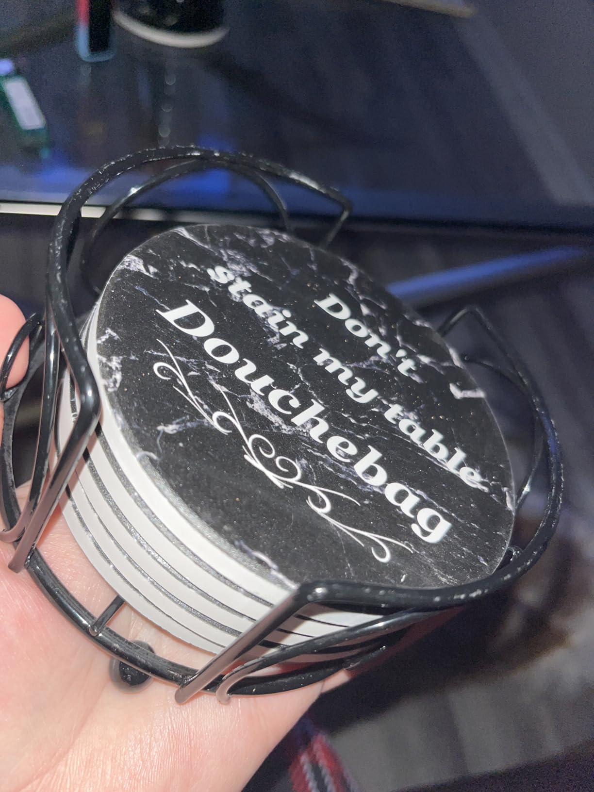 Coasters for Drinks, Funny Drink Coasters Absorbent with Holder 6 Pcs Absorbing Stone Funny Coaster Gift Set Housewarming Gift New Home Apartment Kitchen House Decor Gift for Women Men - Customer Photo 2