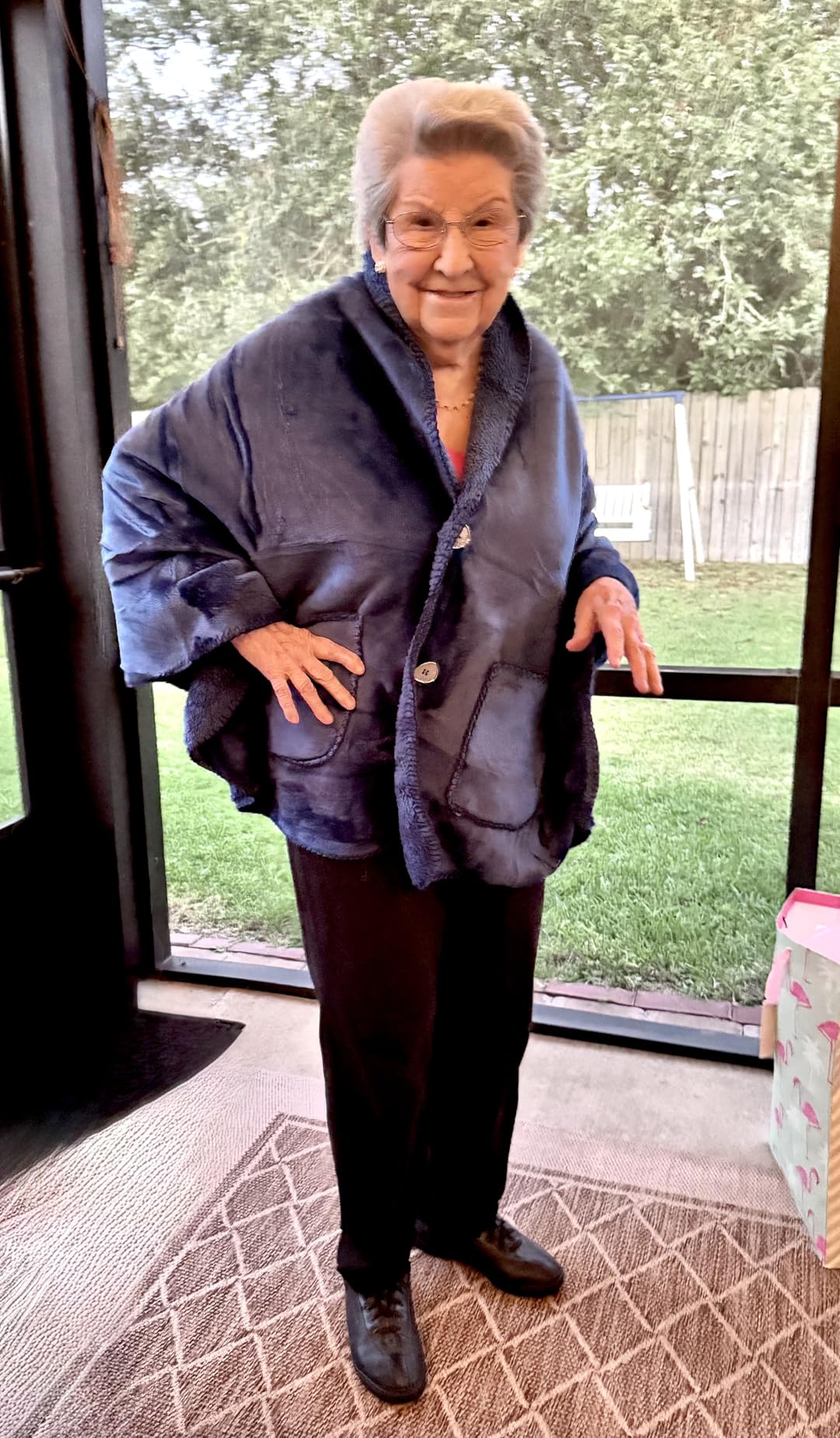 Premium Double Layer Poncho Blanket -No Sleeves Easy On Easy Off- Drape and Go- Top Christmas Gifts for Grandma, Gift for Mom and Elderly Women (Silver Grey) - Customer Photo 2