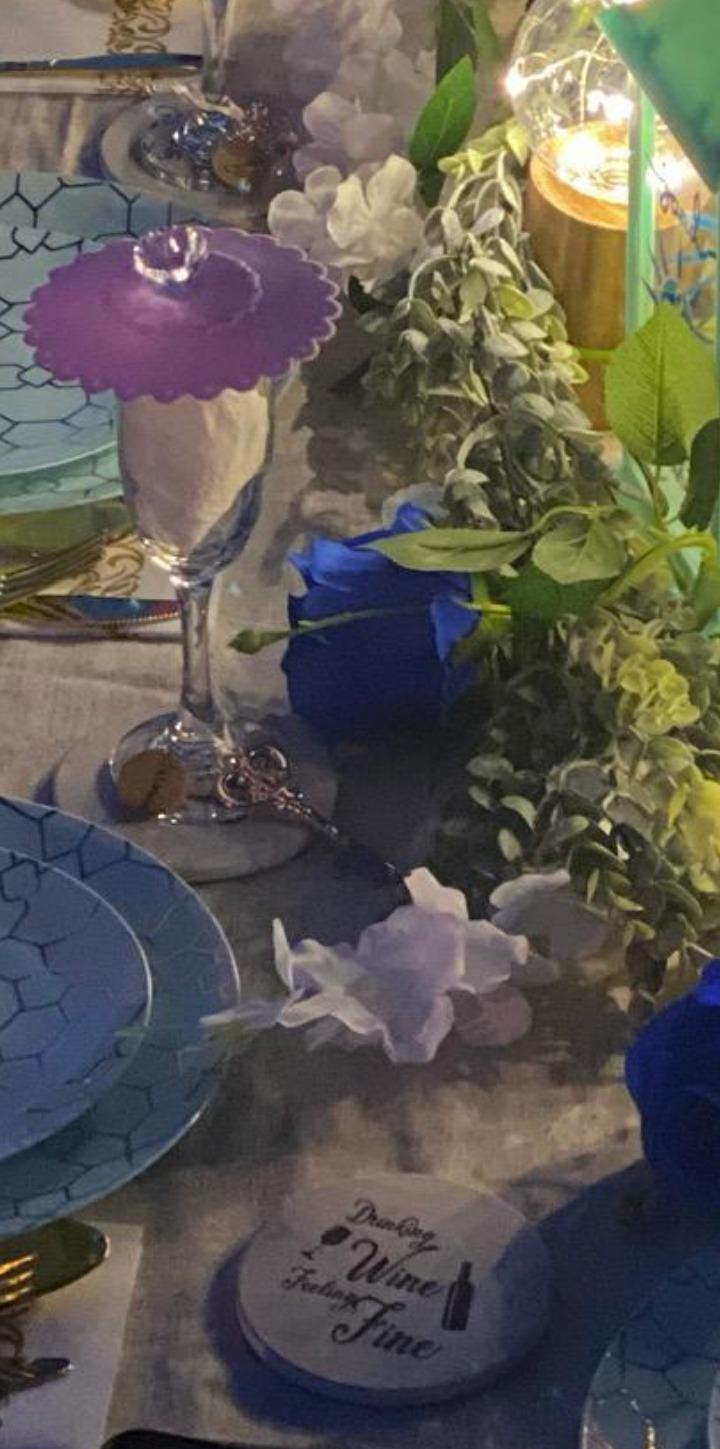 Coasters for Drinks Absorbents with Holder - 6 Pcs Gift Set with 6 Funny Sayings for Wine Lovers - Ceramic Stone with Corked Back, Unique Present for Housewarming, Living Room Decor - Customer Photo 2