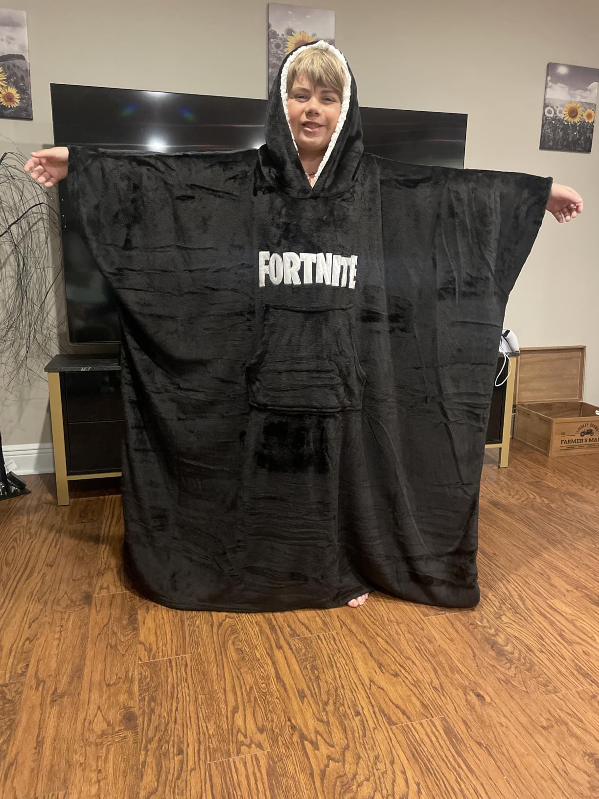 Fortnite Blanket Hoodie for Boys Teens Oversized Fleece Pullover Hooded Sweatshirt Wearable Blanket Gamer Gifts for Boys - Customer Photo 1