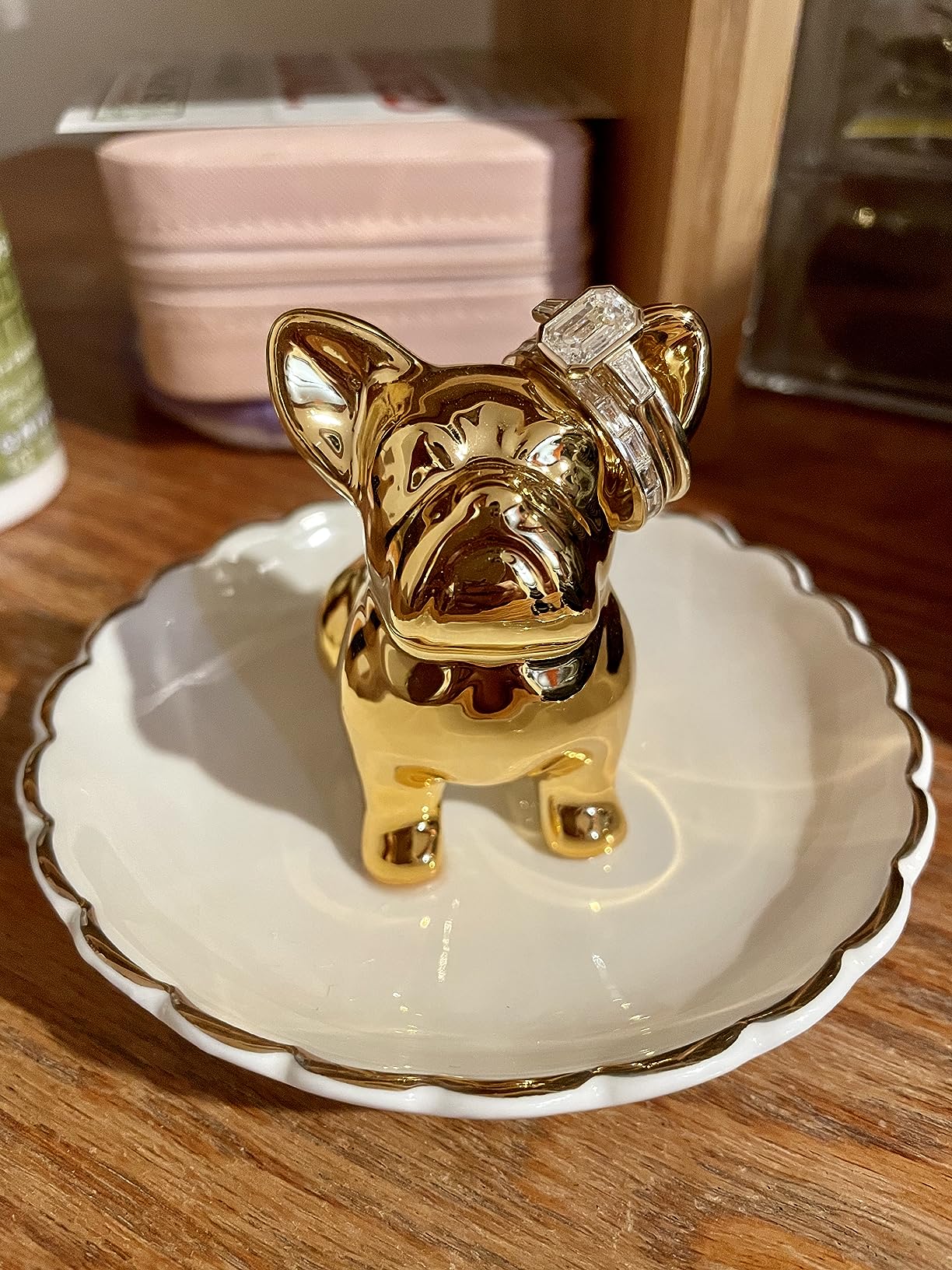 Lependor Dog Ceramic Jewelry Tray Ring Holder Trinket Dish Necklace Earrings Rings Jewelry Organizer Display Jewelry Trinket Holder Home Decoration - Gold Bulldog - Customer Photo 2