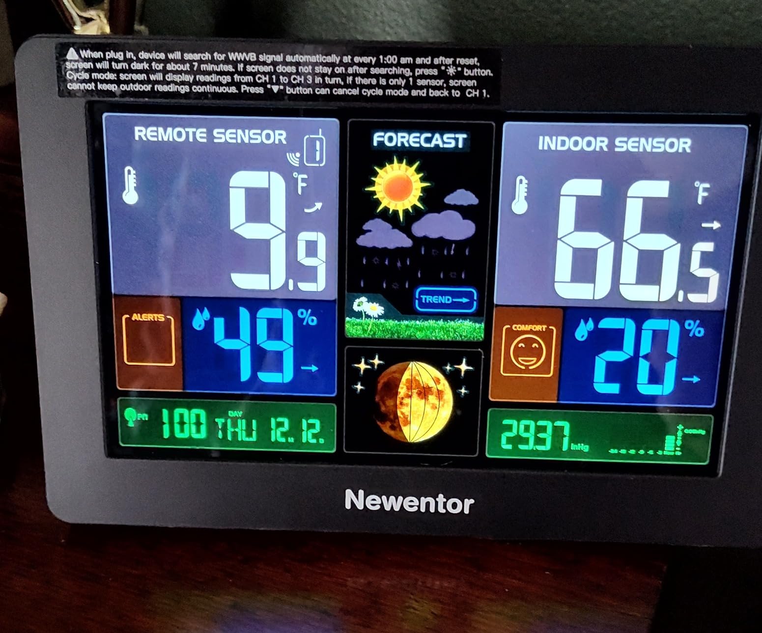Newentor Weather Station Wireless Indoor Outdoor Thermometer, Color Display Digital Weather Thermometer with Atomic Clock, Barometric Pressure, Forecast Station with Adjustable Backlight, Black - Customer Photo 1