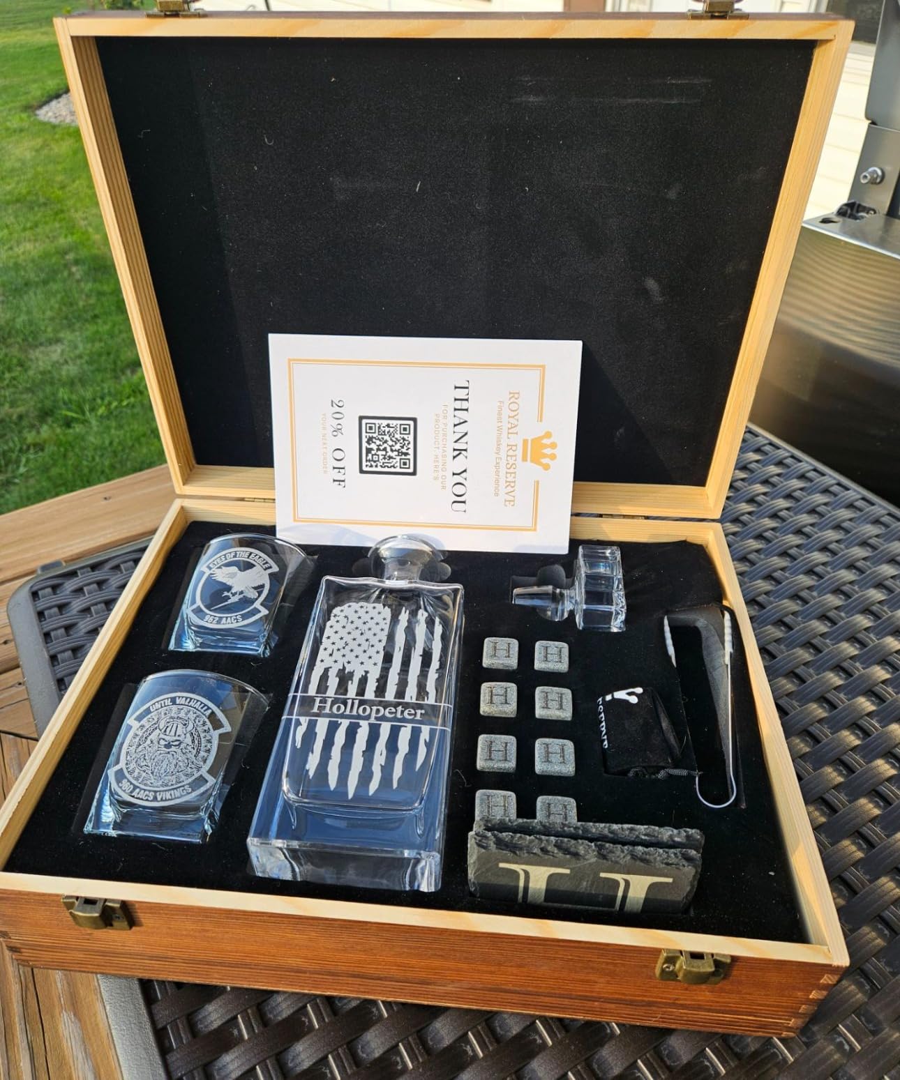 Whiskey Decanter Gift Set by Royal Reserve – Liquor Bourbon Decanter 24 oz 750 ml with Glasses, Chilling Stones, Coasters and Tong – Whiskey Gifts for Men, Husband, Dad, Boyfriend - Customer Photo 2