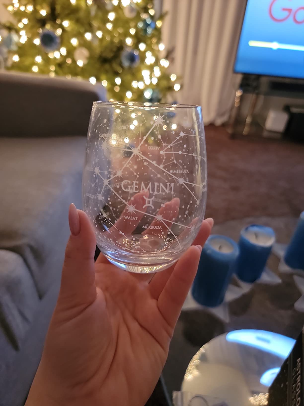 Greenline Goods Virgo Stemless Wine Glasses Zodiac Virgo Set Hand Etched 15 oz (Set of 2) - Astrology Sign Glassware - Customer Photo 2