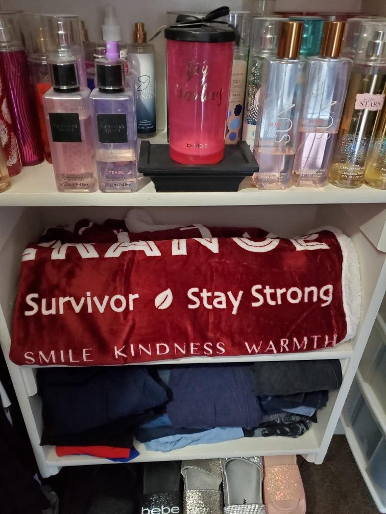 PAVILIA Healing Blanket Fleece, Get Well Soon Gift, Soft Hug Compassion Throw Blanket for Women Men, Comfort Caring Inspirational Patient Gift, Positive Thoughts Prayer Love Throw, 50x60 Purple - Customer Photo 1