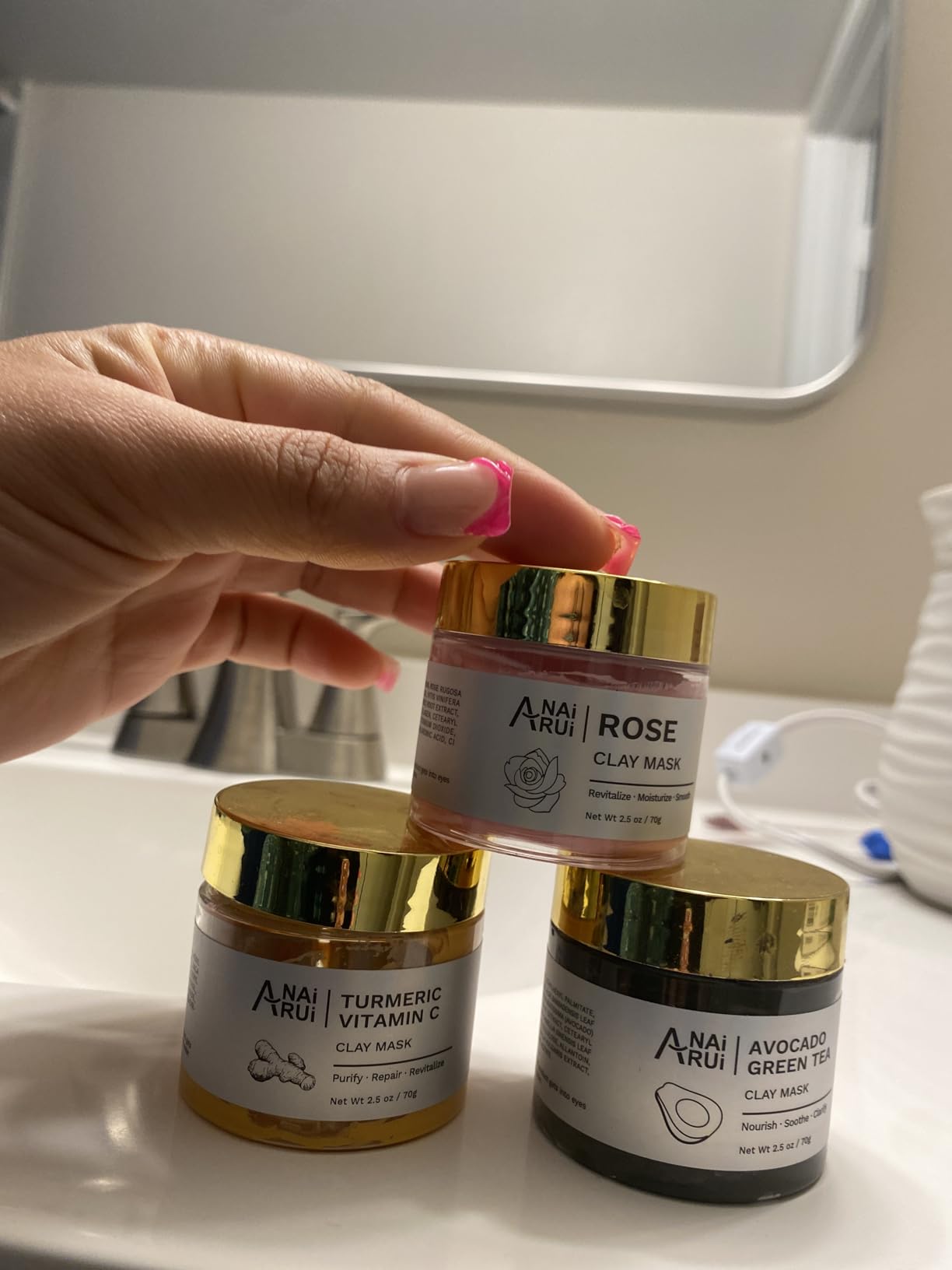 ANAI RUI 3Pcs Face Mask Set, Turmeric Clay Mask - Green Tea Face Mask - Dead Sea Minerals Mud Mask, Holiday Gift Set, Stocking Stuffers for Women &Teen Girls, Self Care Gifts for Women 2.5 oz each - Customer Photo 1