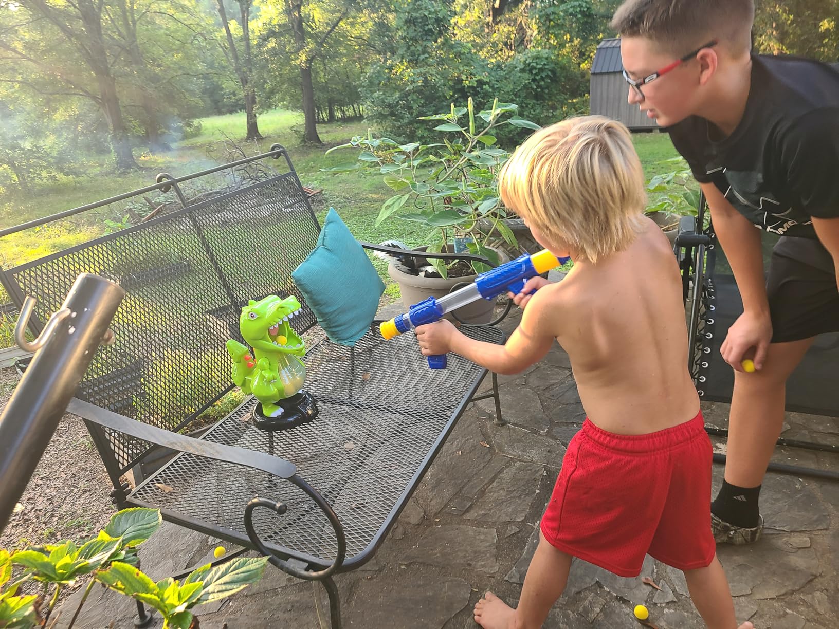 EagleStone Dinosaur Shooting Toys for Boys 5 6 7 8 9 Years Old, Electronic Kids Target Games w/ Air Pump Gun, LCD Score Record, Sound, 24 Foam Balls, Birthday Party Favor,Christmas Gifts for Toddlers - Customer Photo 1