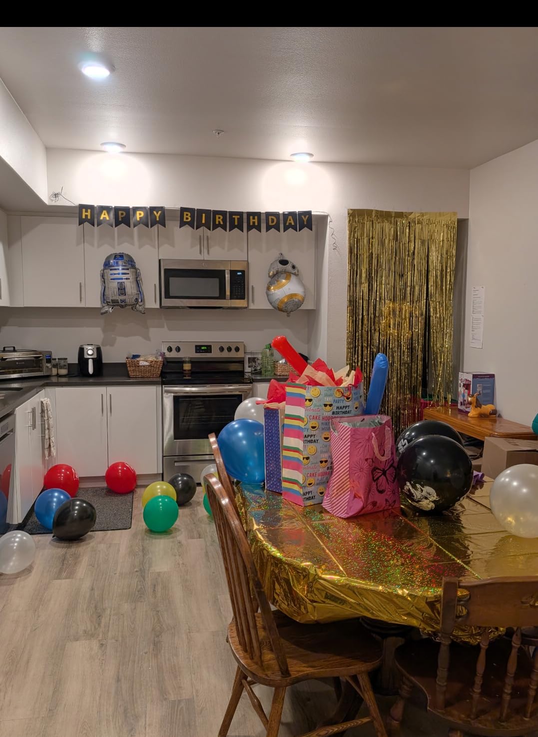 Haooryx 35PCS Galaxy Wars Birthday Party Favor Supplies for Kids, Black Series Birthday Banner Darth Vader Cake Topper Decoration Latex Balloons War Lightsaber BB8 Robot Aluminum Foil balloons Customer Review Haooryx 35PCS Galaxy Wars Birthday Party Favor Supplies for Kids, Black Series Birthday Banner Darth Vader Cake Topper Decoration Latex Balloons War Lightsaber BB8 Robot Aluminum Foil balloons - Customer Photo 1