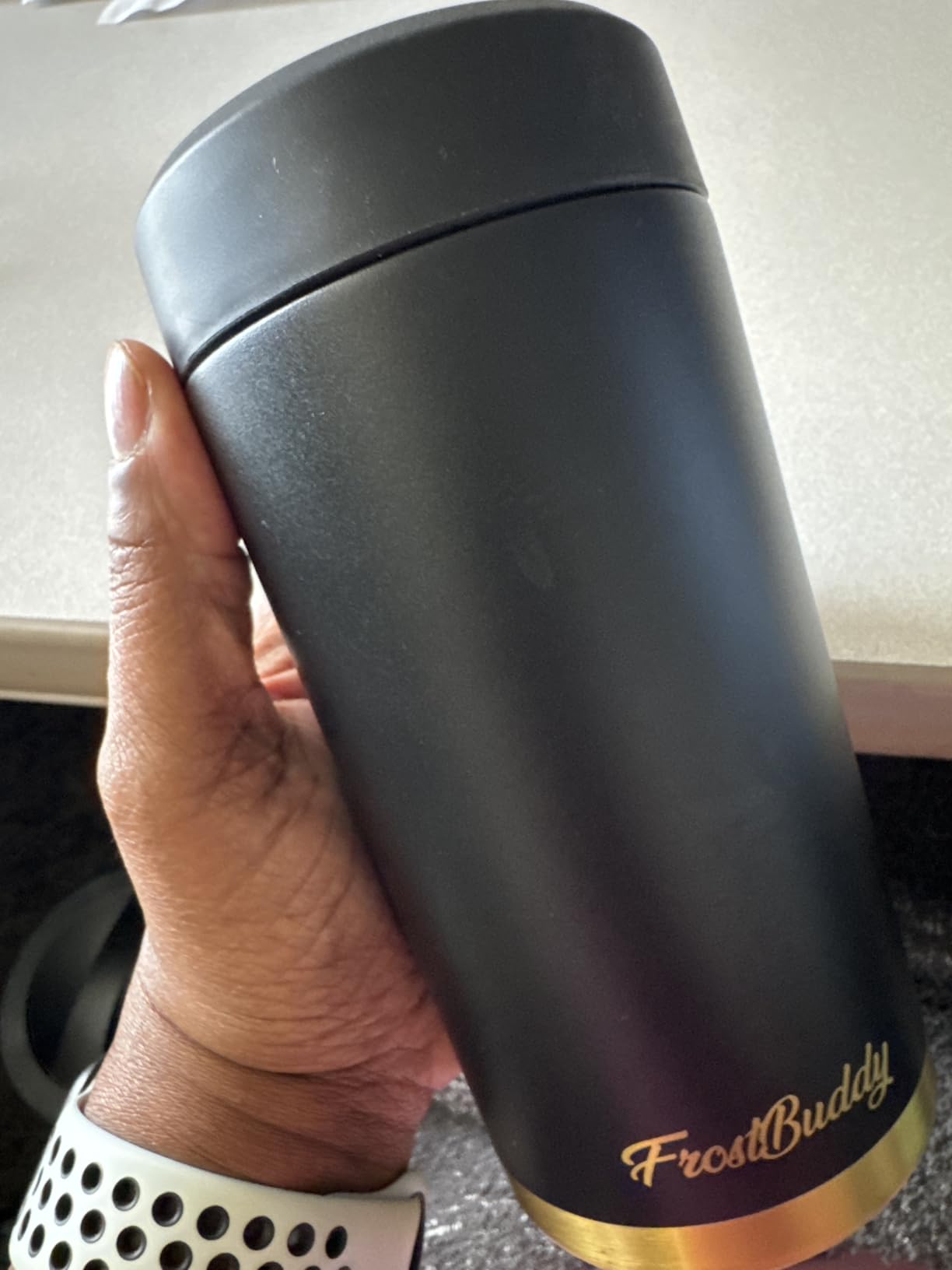 Frost Buddy Universal Can Cooler - Fits All - For Regular 12 & 16 oz or Slim-Size Bottles - Insulated Double-Walled Stainless Steel (MatteBlack) Customer Review Frost Buddy Universal Can Cooler - Fits All - For Regular 12 & 16 oz or Slim-Size Bottles - Insulated Double-Walled Stainless Steel (MatteBlack) - Customer Photo 1