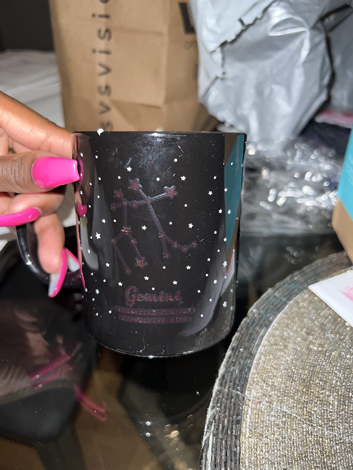 Okuna Outpost 11-Ounce Color Changing Coffee Mug - Heat-Reveal Constellations & Zodiac Sign Coffee Mug - Astrology Fans & Aquarius Cup for Women - Dishwasher-Safe & Color Changing Cup - 11 oz, Black - Customer Photo 2