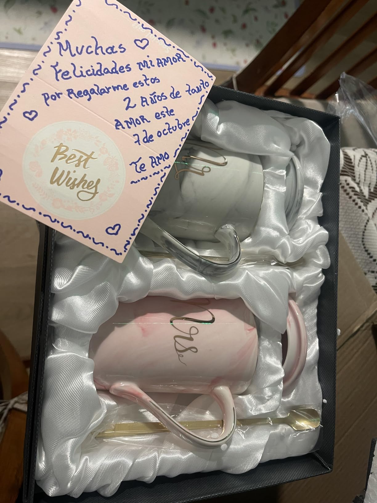 Jumway Mr and Mrs Coffee Mugs Set - Unique Wedding Gifts For Bride and Groom - His and Hers Anniversary Present Husband and Wife -Engagement Gifts For Him Her For Parents for Valentine's day Customer Review Jumway Mr and Mrs Coffee Mugs Set - Unique Wedding Gifts For Bride and Groom - His and Hers Anniversary Present Husband and Wife -Engagement Gifts For Him Her For Parents for Valentine's day - Customer Photo 1