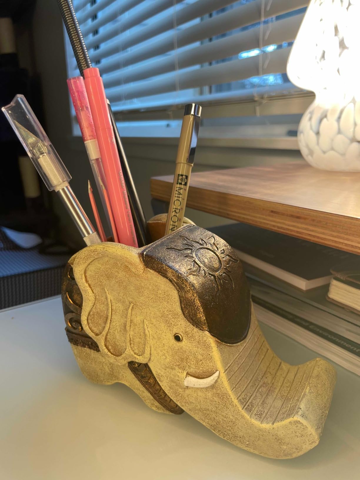 MOKANI Pen Pencil Holder with Phone Stand, Multifunctional Elephant Shaped Desk Organizer Desk Decor Elephant Gifts for Women Cute Desk Accessories Home Office Decoration Thanksgiving Christmas Gift - Customer Photo 4
