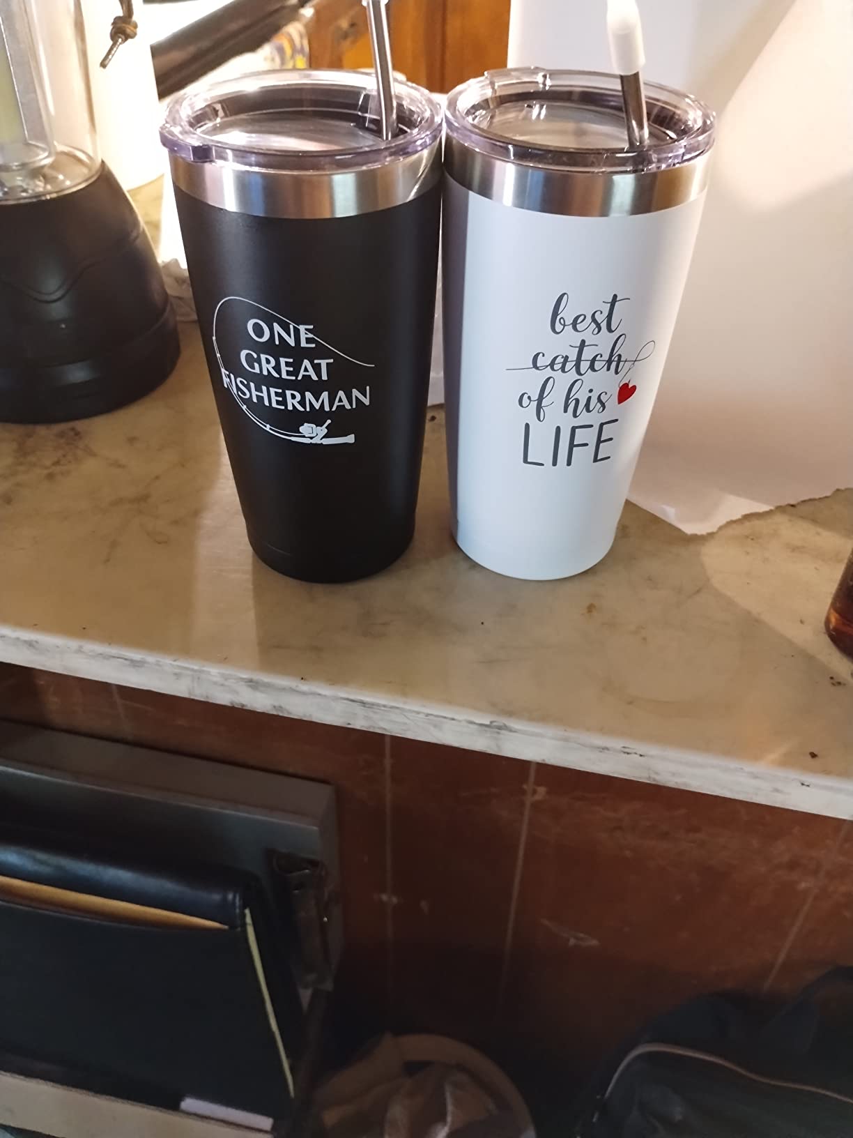 Sixspace Wedding Anniversary for Couple Friend Lovers Cups Stainless Steel Wine Tumbler Travel Mug with Straw and Lid,2 Pack (4.blackwhite) - Customer Photo 2