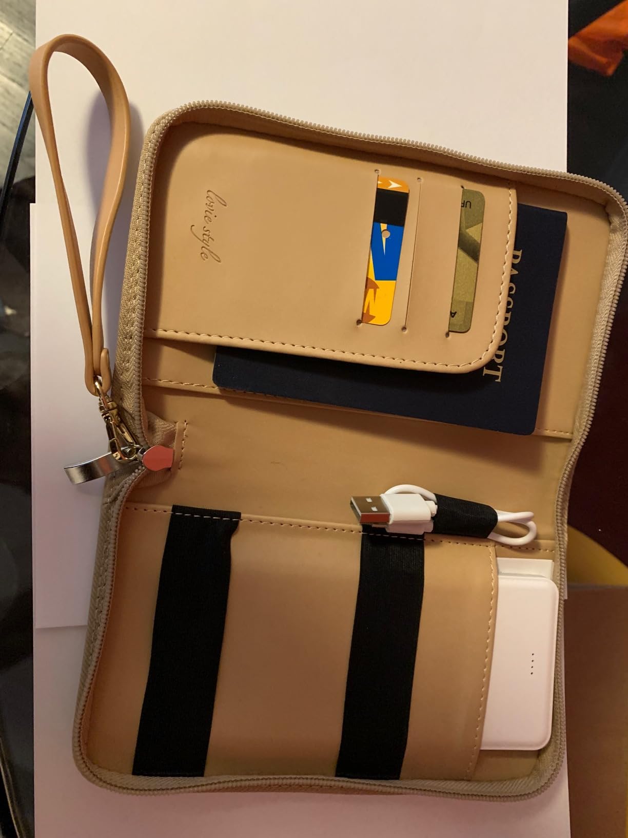 Phone Charging Passport Holder - Travel Wallet with Removable Power Bank holds money, cards, phone, travel docs- RFID Blocking - Compatible with All Phones - Travel Accessories - Customer Photo 2