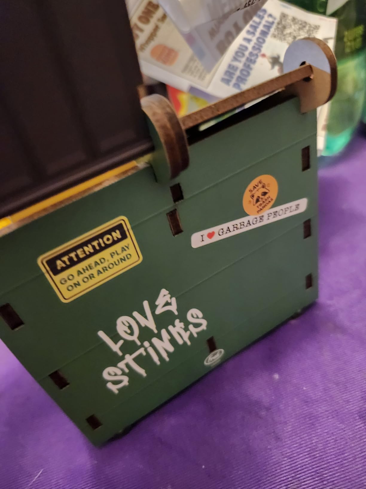 Genuine Fred Desk Dumpster Pencil Holder with 100+ Flame Note Cards, Funny 3-Compartment Organizer for Office Supplies, Desk Caddy for Work or Home - Customer Photo 2