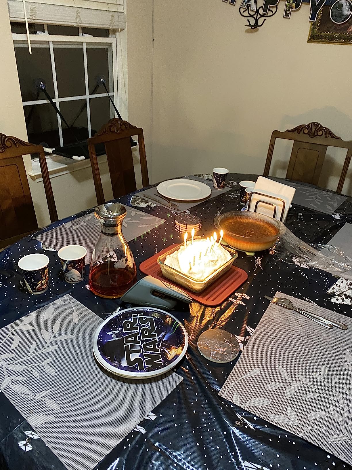 Classic Star Wars Party Supplies - Serves 16 - Birthday Table Cover, Banner Decoration, Large Dinner Plates, Small Cake Plates, Cups, Napkins, Candles, Button Customer Review Classic Star Wars Party Supplies - Serves 16 - Birthday Table Cover, Banner Decoration, Large Dinner Plates, Small Cake Plates, Cups, Napkins, Candles, Button - Customer Photo 1