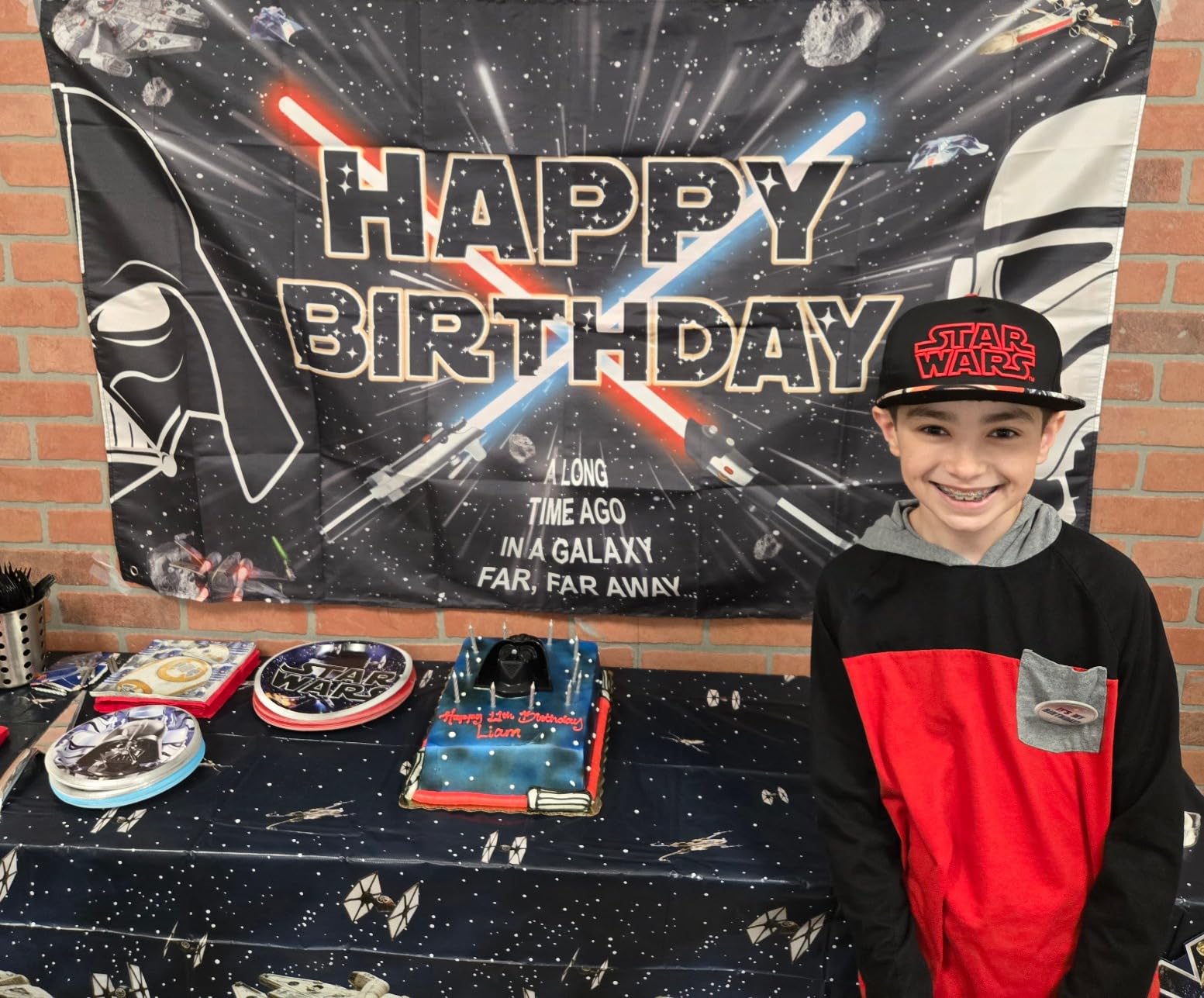 Classic Star Wars Party Supplies - Serves 16 - Birthday Table Cover, Banner Decoration, Large Dinner Plates, Small Cake Plates, Cups, Napkins, Candles, Button Customer Review Classic Star Wars Party Supplies - Serves 16 - Birthday Table Cover, Banner Decoration, Large Dinner Plates, Small Cake Plates, Cups, Napkins, Candles, Button - Customer Photo 2