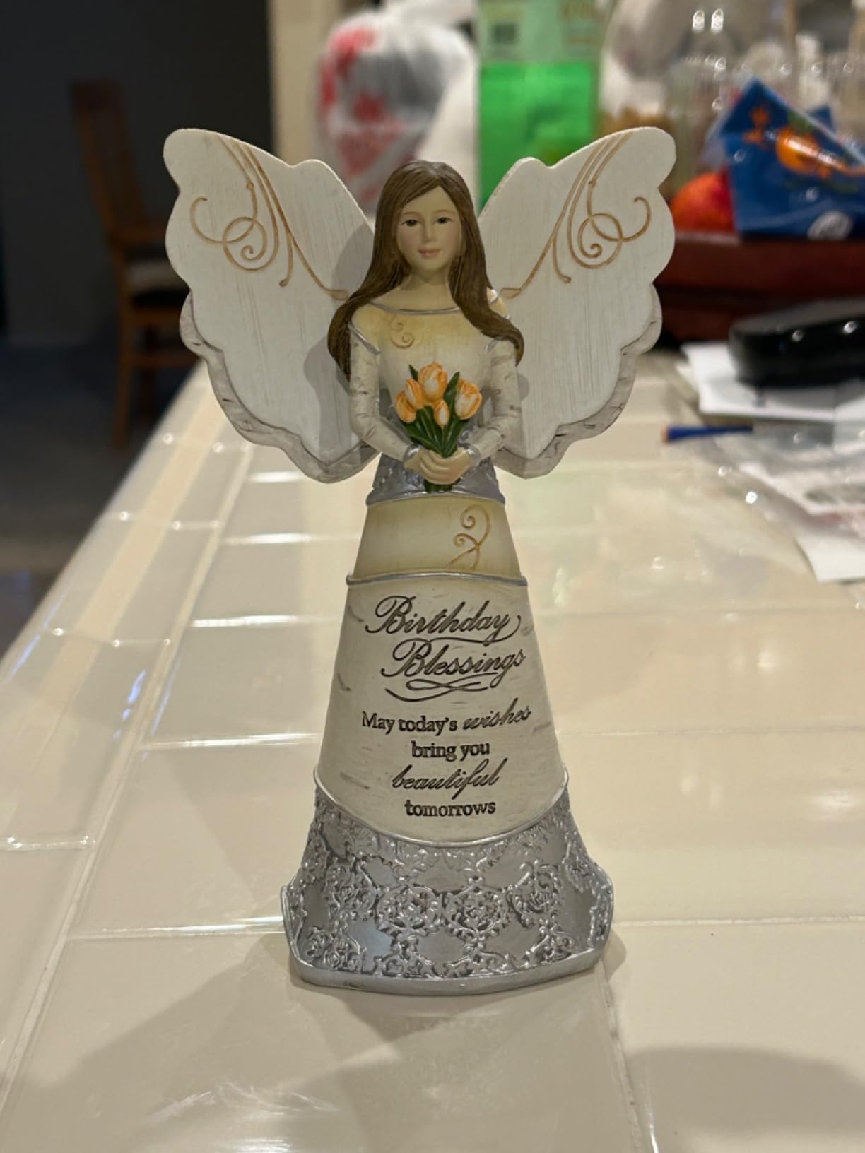 Pavilion 'Happy 80th Birthday' 82475 Elements Angels - Polyresin Birthday Angel Figurine - Silver Hand-Painted Remembrance and Keepsake Gift Angel for Grandmothers, Mothers, Aunts, Friends, Women - Customer Photo 1
