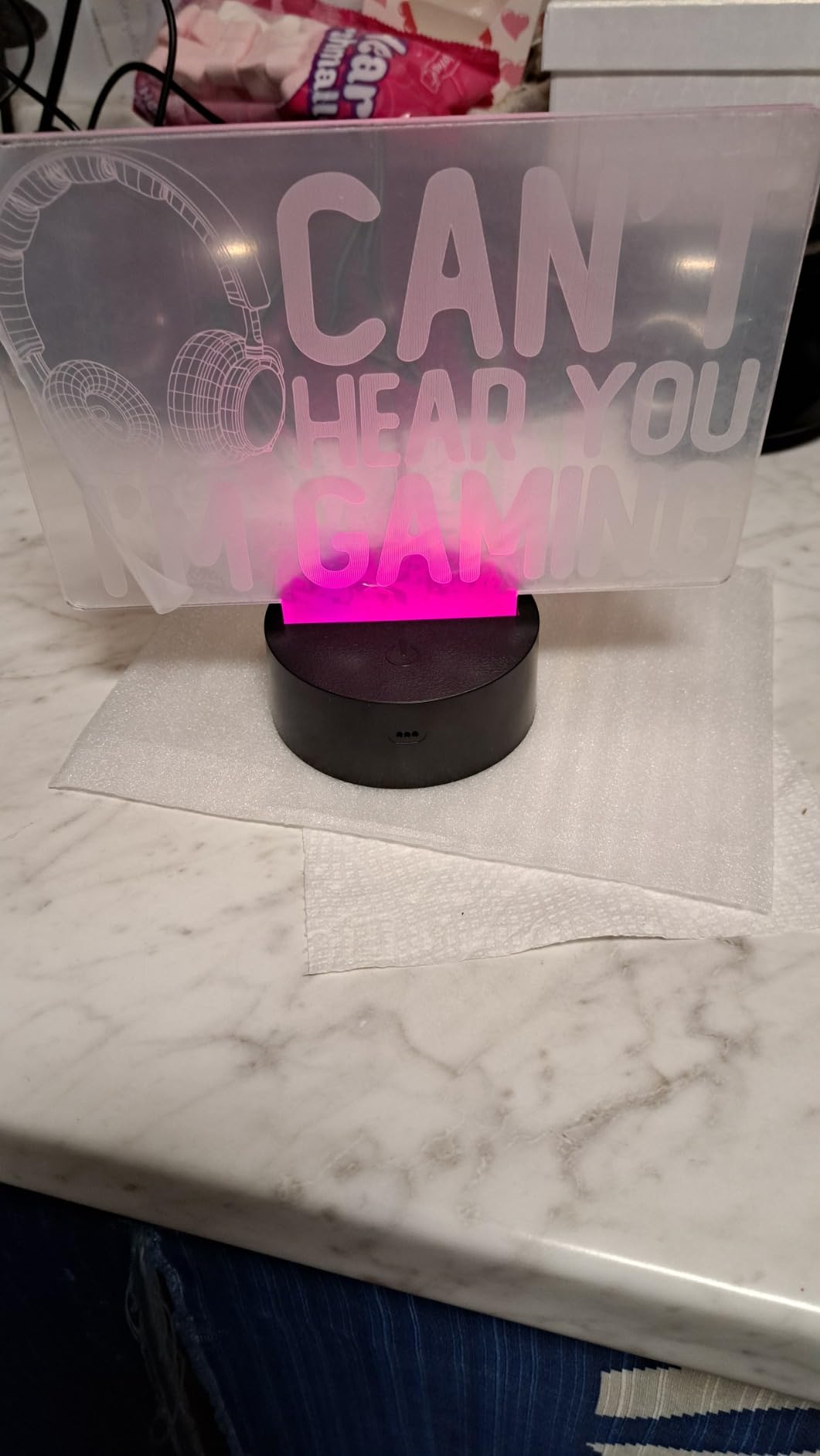 YuanDian Can't Hear You I'm Gaming Night Light, Headset Graphic Video Games Gamer Gift Funny 3D Illusion Lamp 16 Colors Changing Touch & Remote Control for Men Gamers Teenagers and Kids - Customer Photo 2