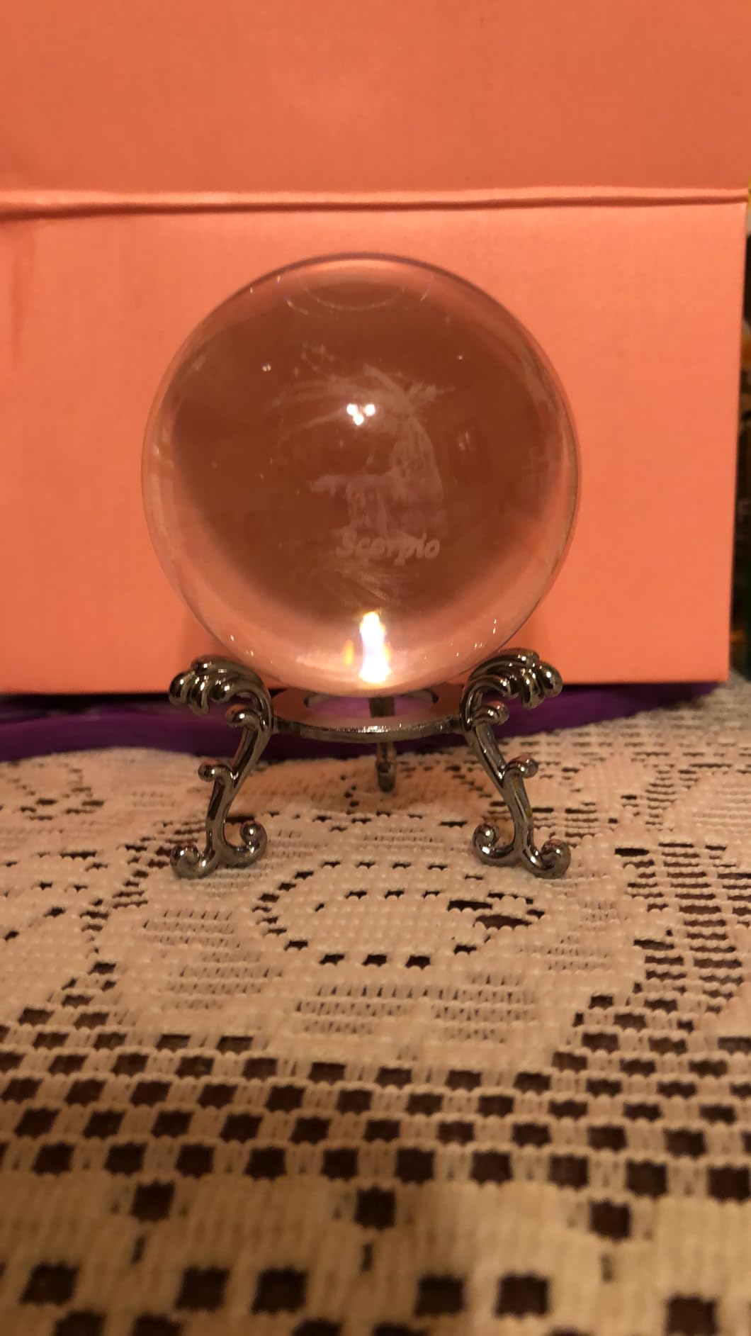 3D Laser Constellation Ball Crystal 60mm Paperweight Full Sphere Glass Fengshui with Sliver-Plated Flowering Stand(Scorpio) - Customer Photo 2