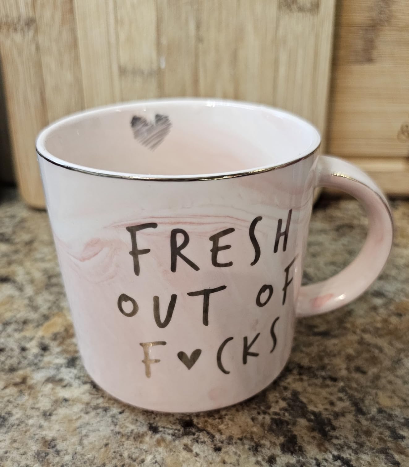 Funny Coffee Mugs Gifts for Women - Sarcastic Novelty Cups Gag Gift for Friends, Coworkers, Boss, Employee, Human Resources - Fresh Out Of - Inappropriate Cute Pink Marble Mug, 11.5oz Coffee Cup Customer Review Funny Coffee Mugs Gifts for Women - Sarcastic Novelty Cups Gag Gift for Friends, Coworkers, Boss, Employee, Human Resources - Fresh Out Of - Inappropriate Cute Pink Marble Mug, 11.5oz Coffee Cup - Customer Photo 1