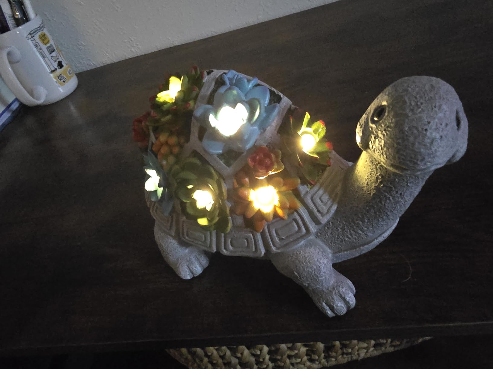 Nacome Solar Garden Outdoor Statues Turtle with Succulent and 7 LED Lights - Lawn Decor Tortoise Statue for Patio, Balcony, Yard Ornament - Chrismtas Gifts for Mom Grandma - Customer Photo 3