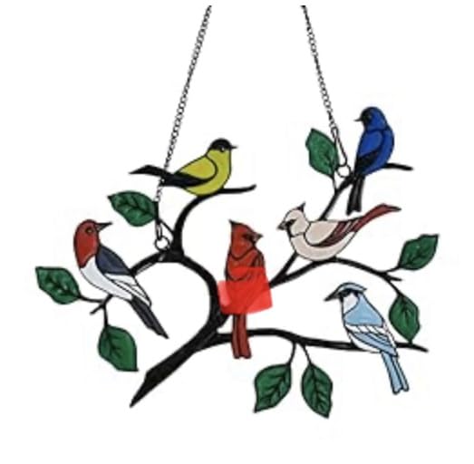 Six Birds Cardinal Gifts Stained Metal Window Hangings, Multicolor Bird On A Wire Window Panel Decor Series Ornament Home Wall Garden Decoration Love Gifts - Customer Photo 1