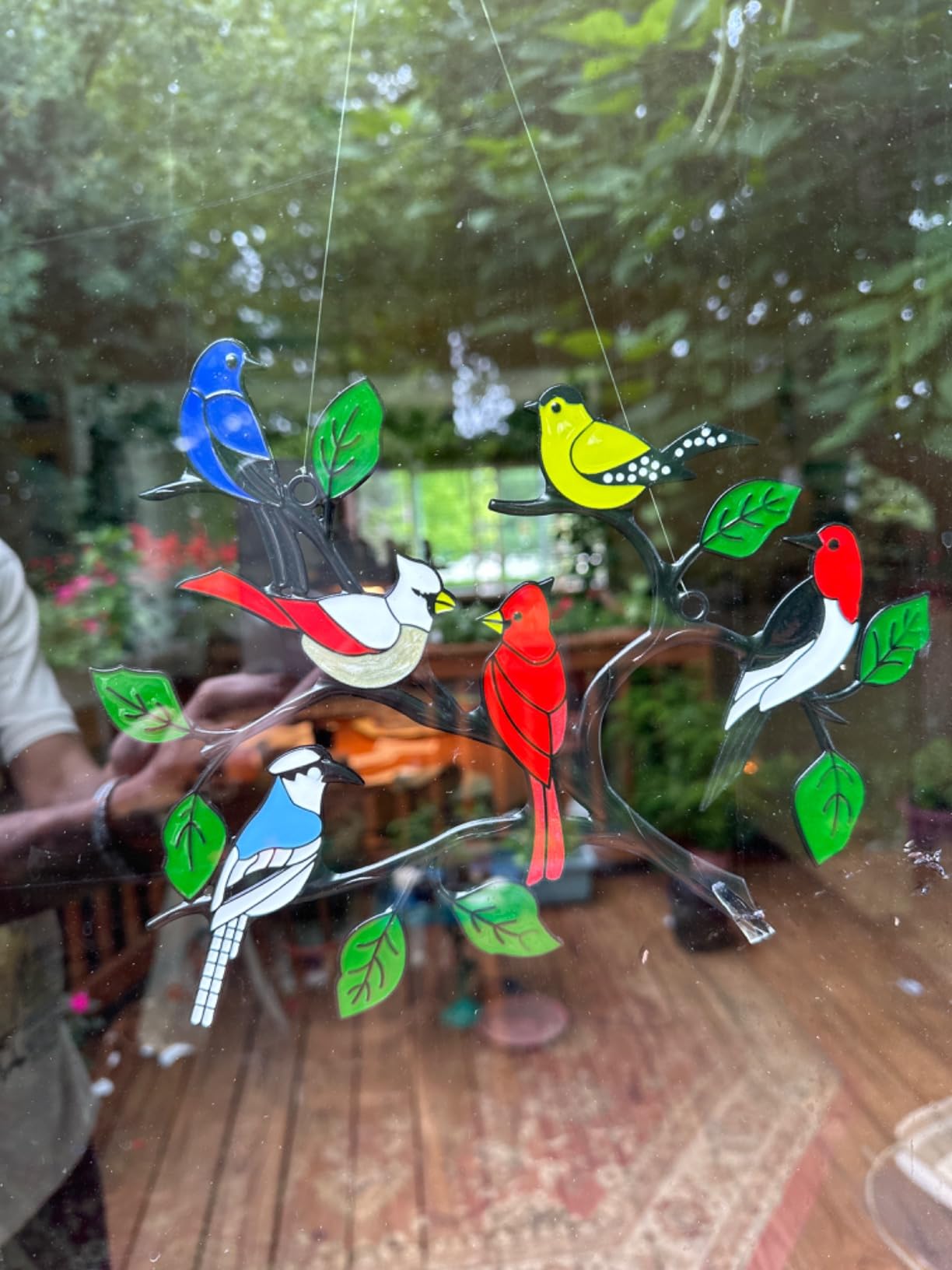 Six Birds Cardinal Gifts Stained Metal Window Hangings, Multicolor Bird On A Wire Window Panel Decor Series Ornament Home Wall Garden Decoration Love Gifts - Customer Photo 2