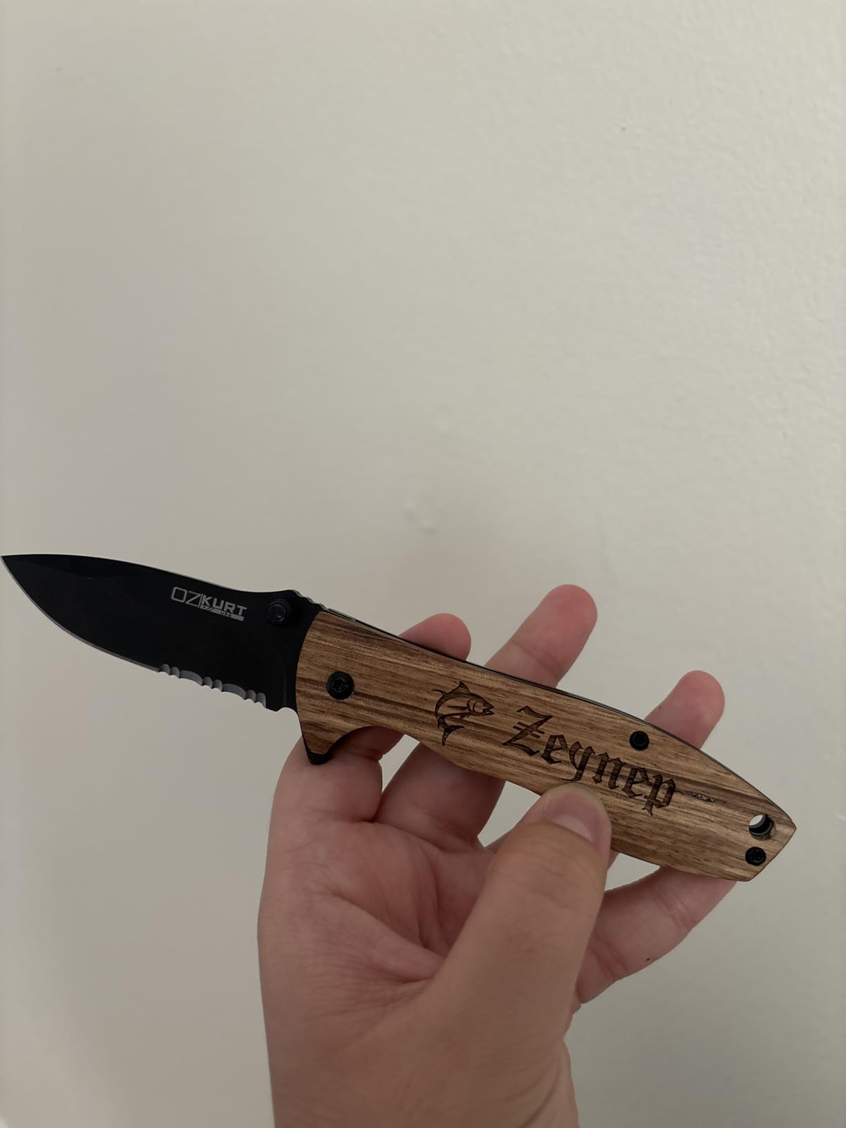 Gifts for Men, Personalized Engraved Oak Wood Pocket Knife - 36 Icons, 20 Stylish Font - Custom Pocket Knives - Customer Photo 1