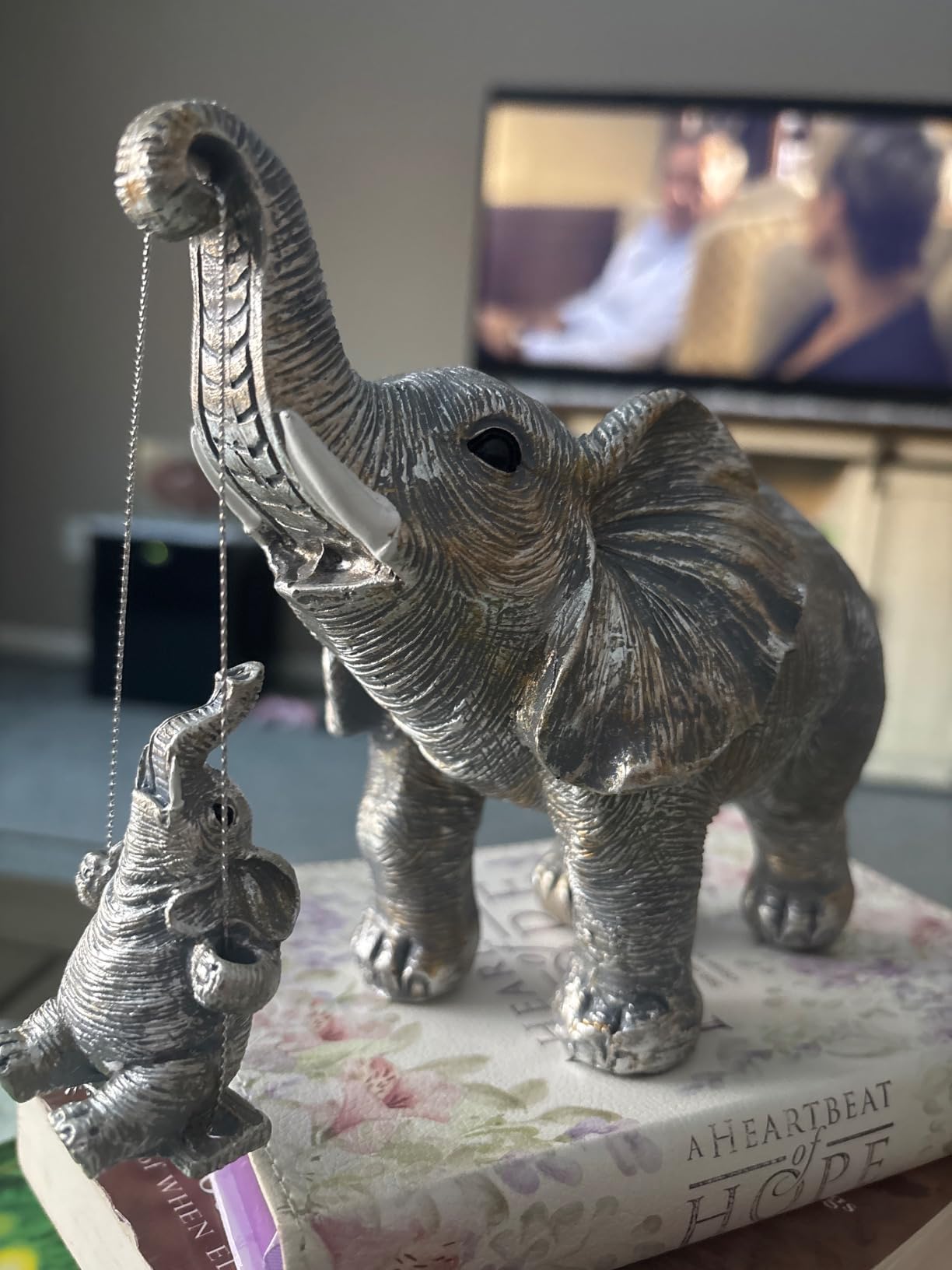 Elephant Statue. Elephant Decor Brings Good Luck, Health, Strength. Elephant Gifts for Women, Mom Gifts. Decorations Applicable Home, Office, Bookshelf TV Stand, Shelf, Living Room - Silver - Customer Photo 5