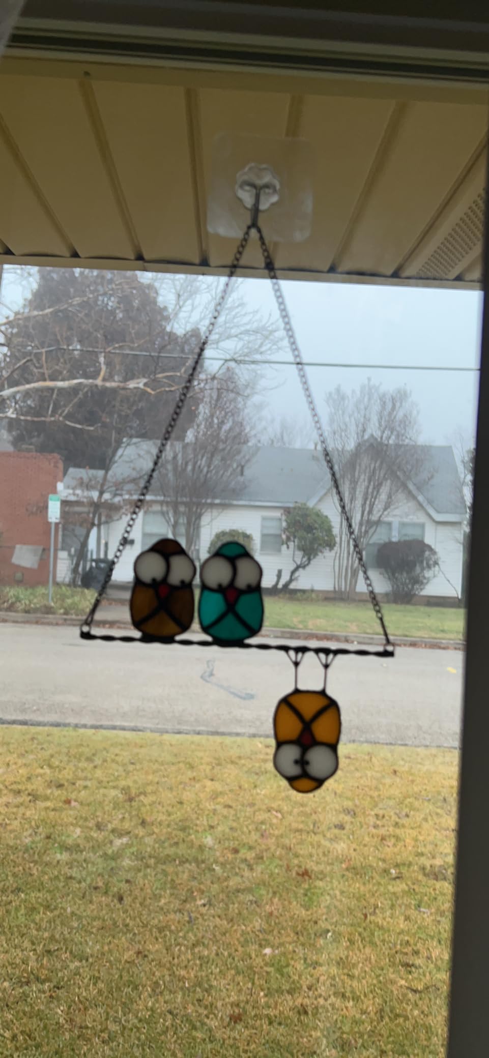 Multicolor Owls on a Wire High Stained Glass Suncatcher Panel, Bird Suncatcher for Windows Doors Room Home Decoration Hummingbird Ornamentand Gifts for Bird Lovers - Customer Photo 1
