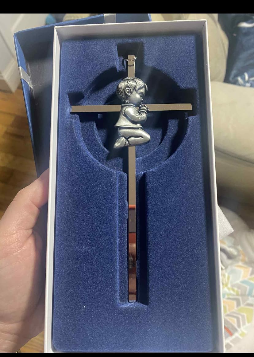 Baby Wall Cross Baptism Gifts for Boys, 7-inch Silver Blessing Boy Baptism Crosses for First Holy Communion Christening and Dedication Baptismal Gifts from Godparents - Customer Photo 1