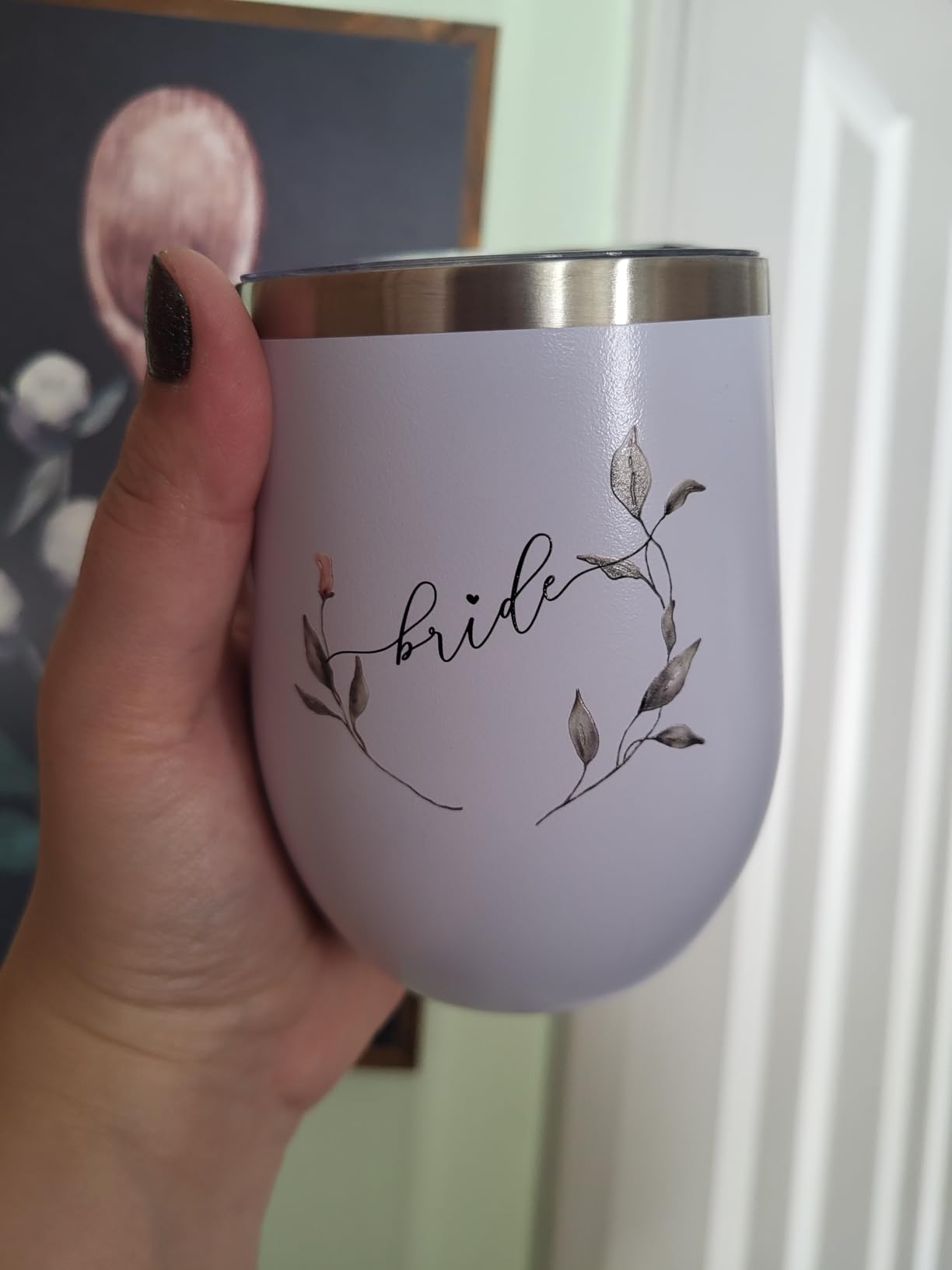 Crisky Maid of Honor Gifts - Greenery Maid of Honor Wine Tumbler Glass Drink Cup with Straw for Bridesmaid | I Do Crew | Bride Tribe | Team Bride, 12oz Vacuum Insulated Tumbler with Box, Lid, Straw - Customer Photo 1