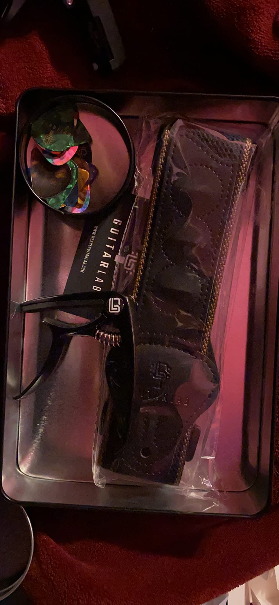 Guitar Accessories Kit by Guitar Lab – Premium Metal Tin with Guitar Strap, Capo, Tuner, Picks for Acoustic, Bass, Electric & Ukulele Guitars – Ideal Guitar Gifts for Men, Beginners, and Pros - Customer Photo 2