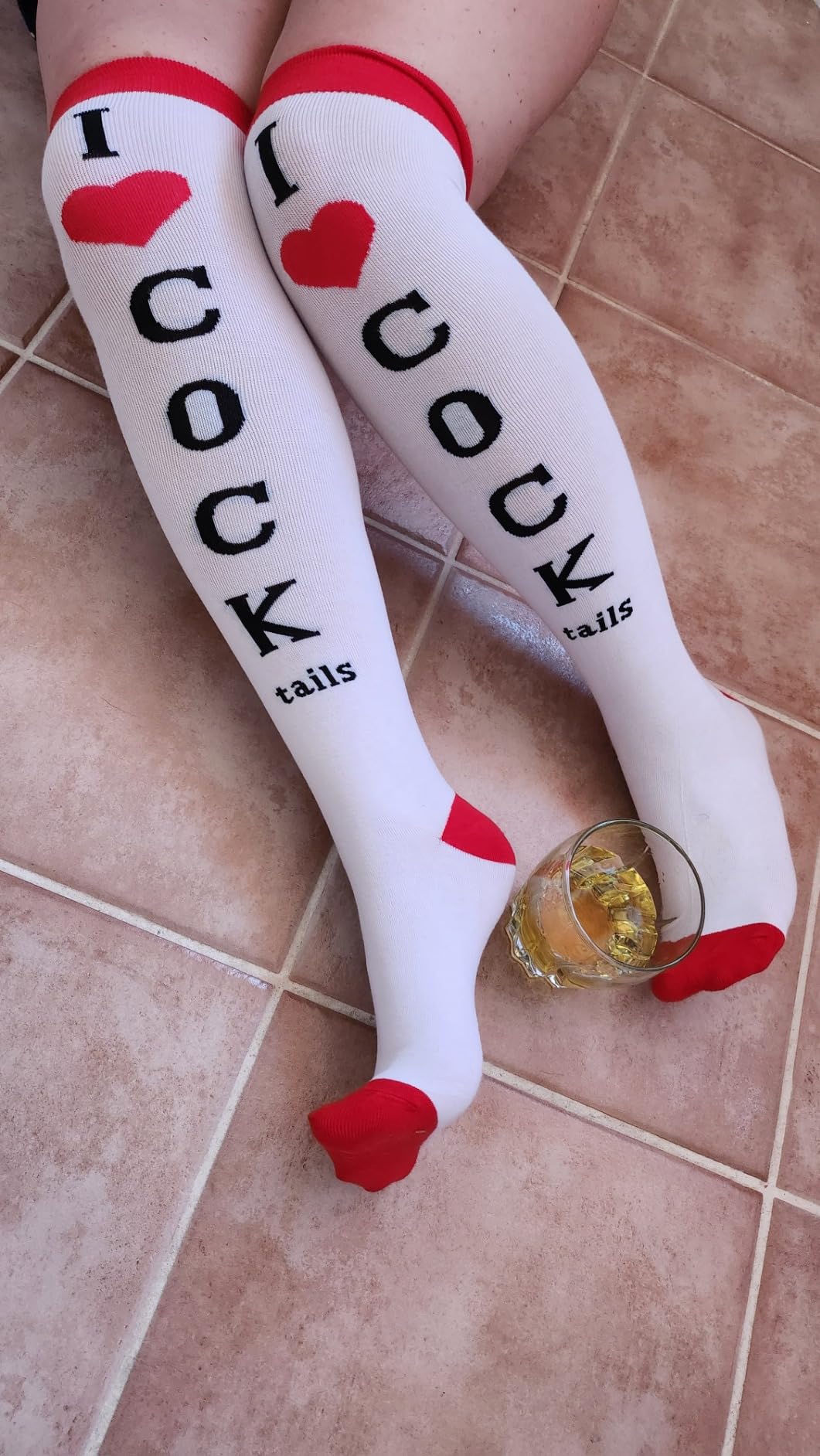 Funny Socks I Love Cocktails Knee Tube Party Stockings Gag Gifts for Christmas White Elephant Gift Exchange - Customer Photo 2