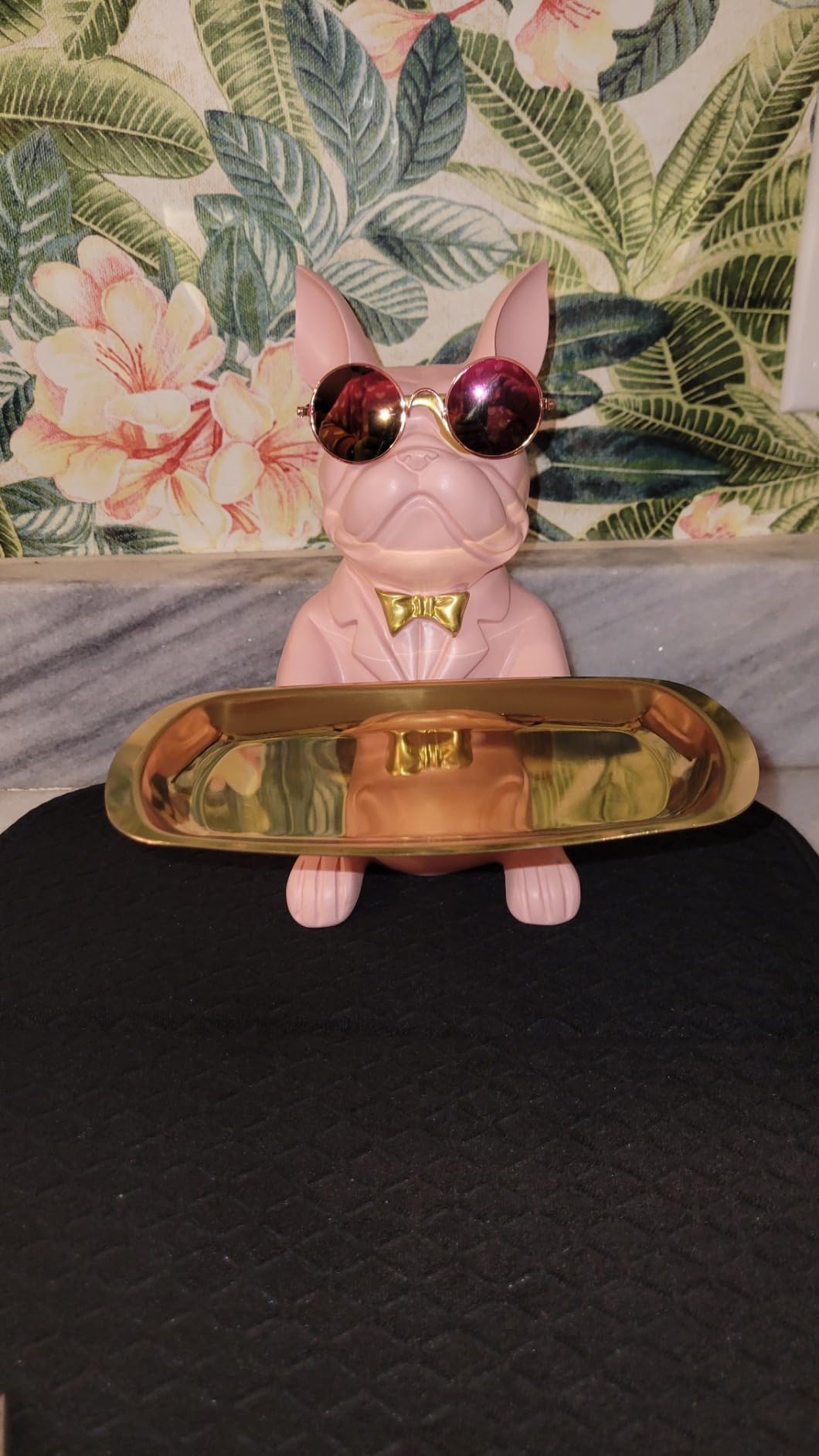 suruim French Bulldog Gifts Key Holder Candy Dish Tray Home Decor Resin Butler Statue Key Bowl Entryway Table Frenchie Dog Sculpture Dining Table Decor Office Small Object Tray (Black) - Customer Photo 2